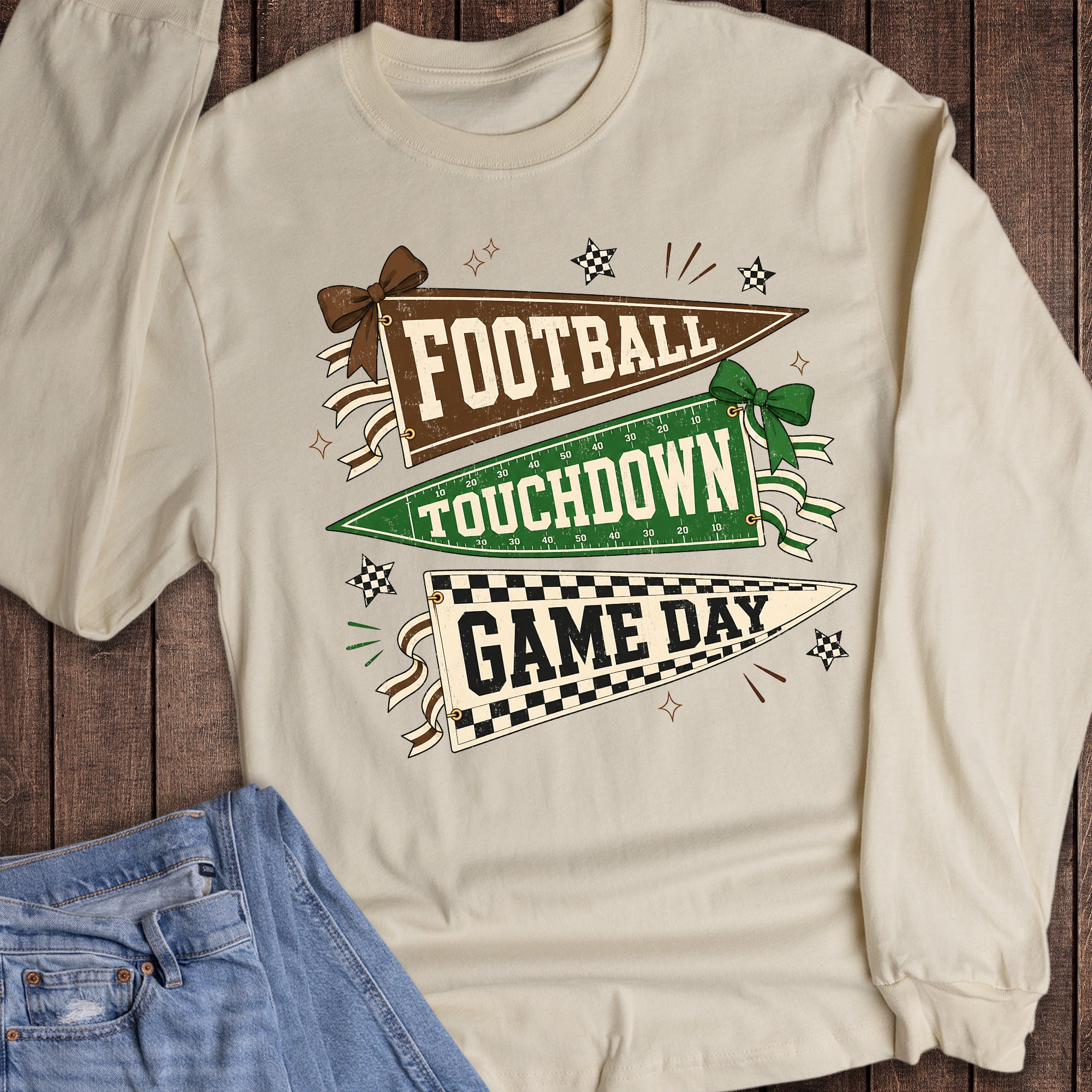 Football Touchdown Game Day Pennant Trio Long Sleeve
