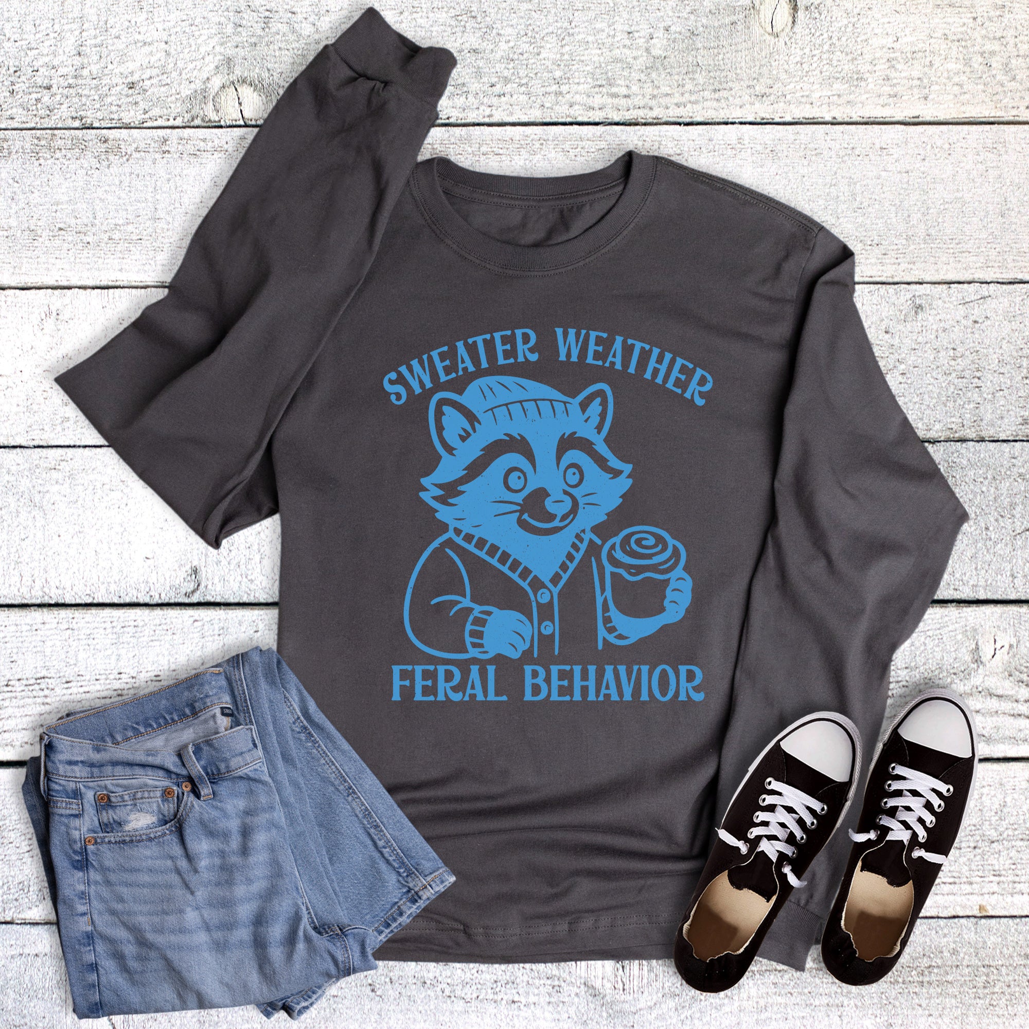 Funny Winter Sweater Weather Feral Behavior Long Sleeve