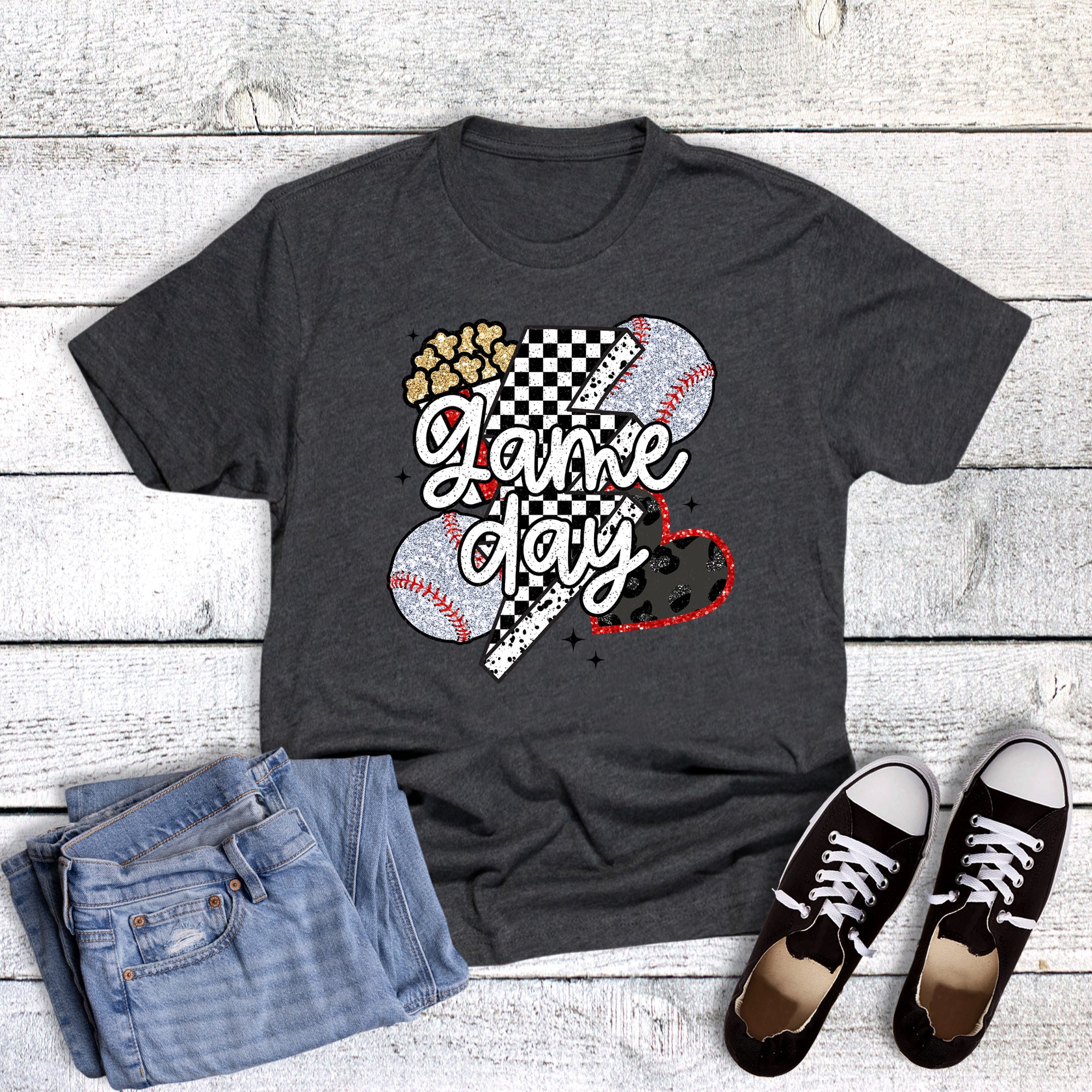 Game Day Baseball Checkered Glitter