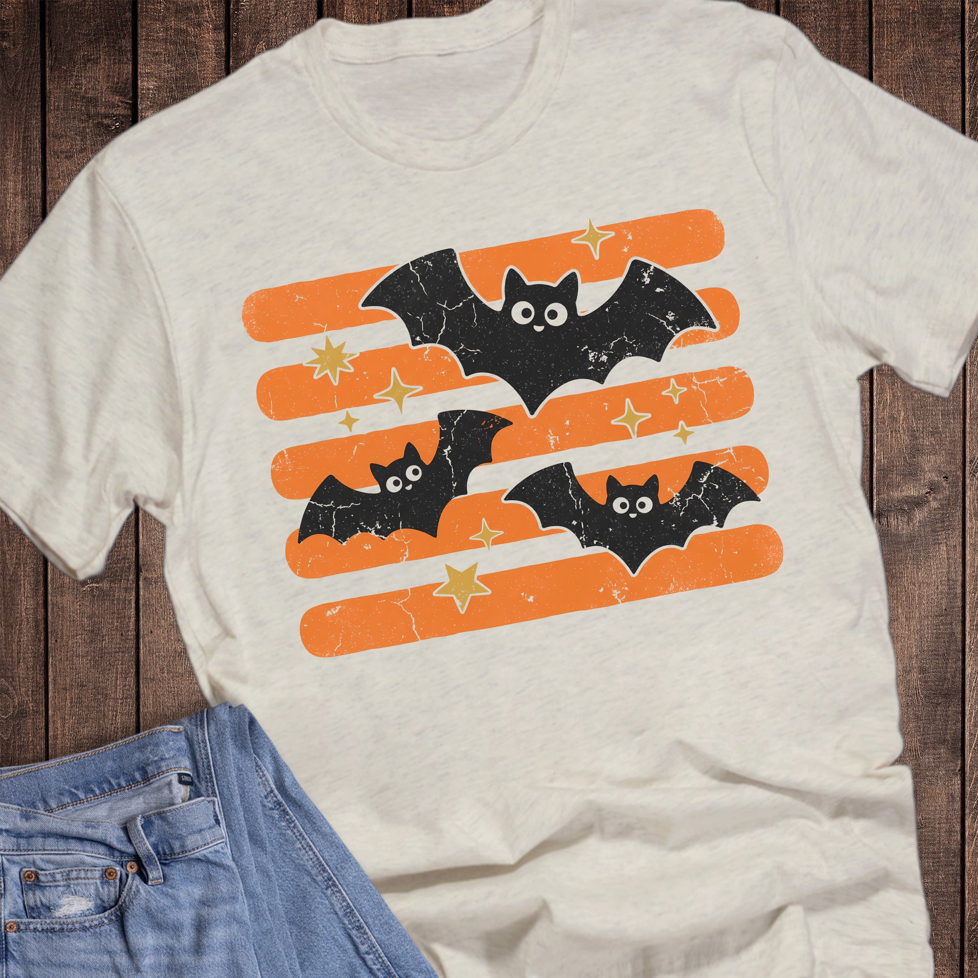 Halloween Bats Stripes Stars