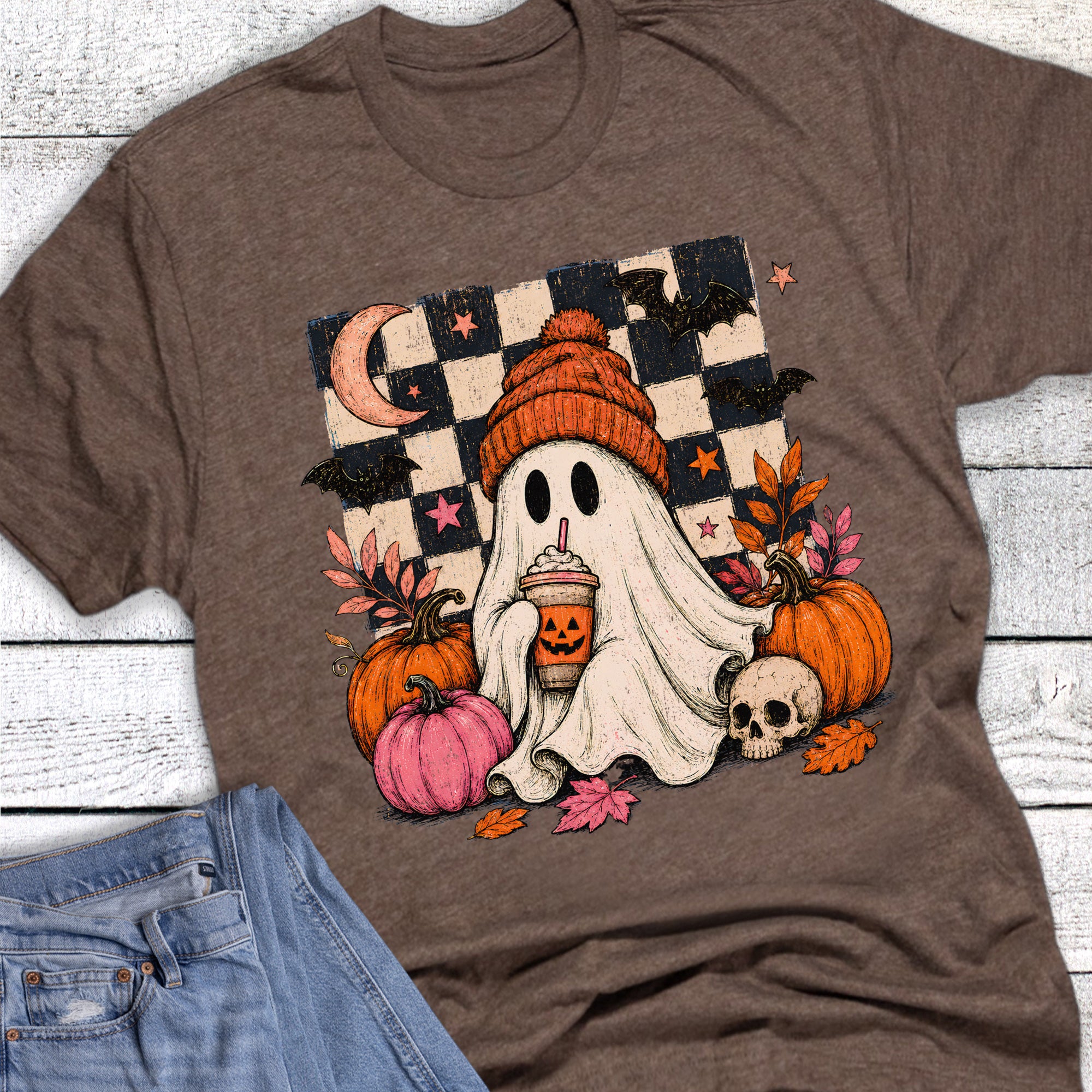Halloween Boho Ghost with Coffee