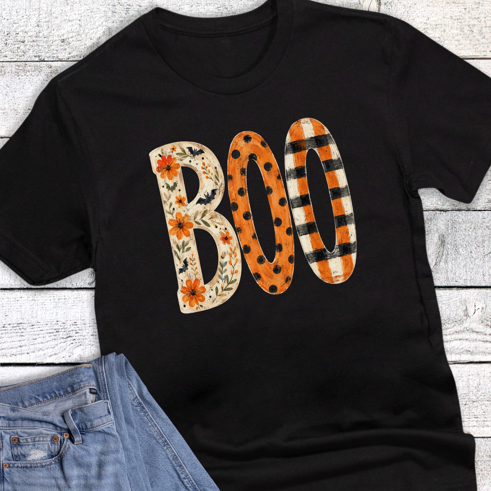 Halloween Boho Polka Floral Plaid Boo
