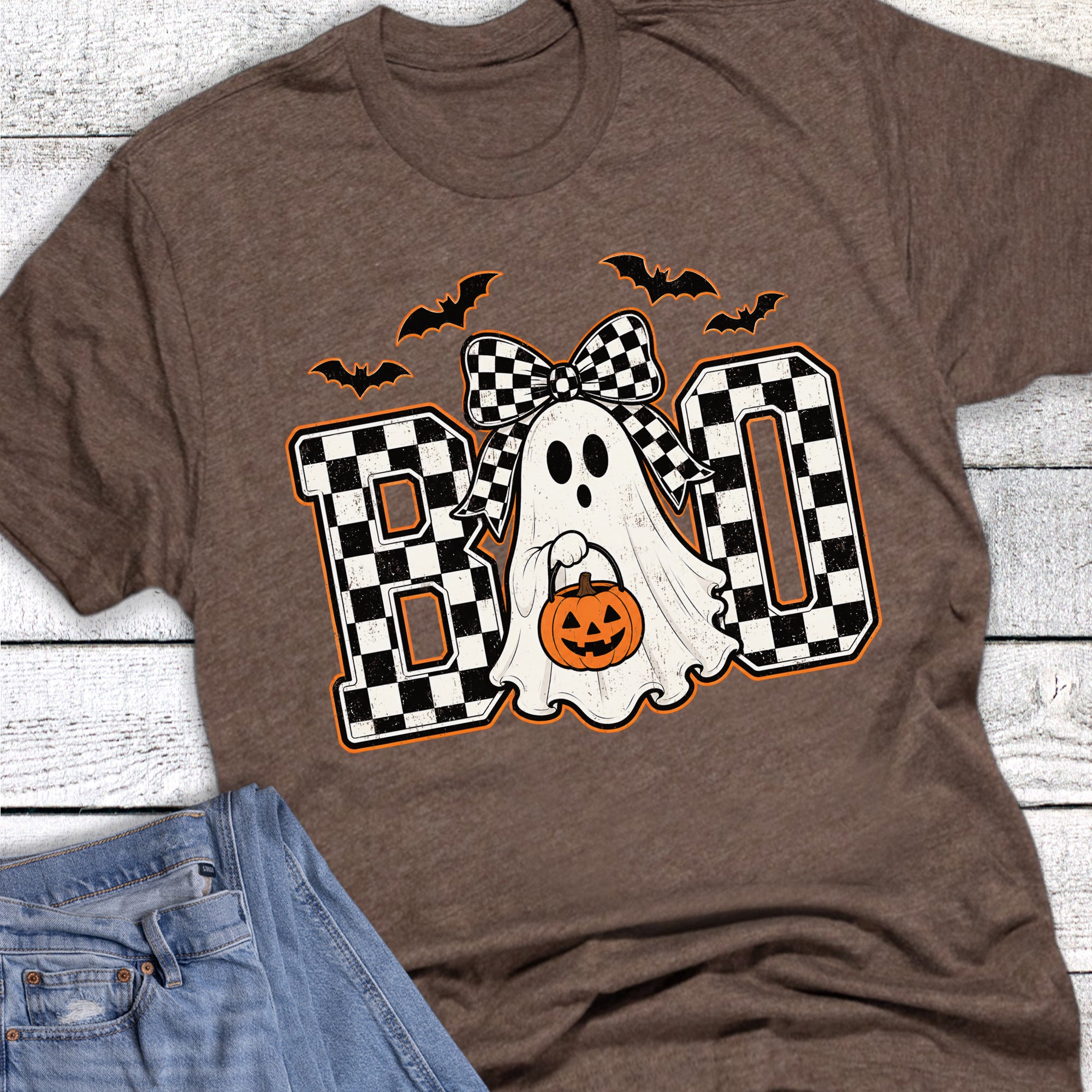 Halloween Boo Ghost Check Retro