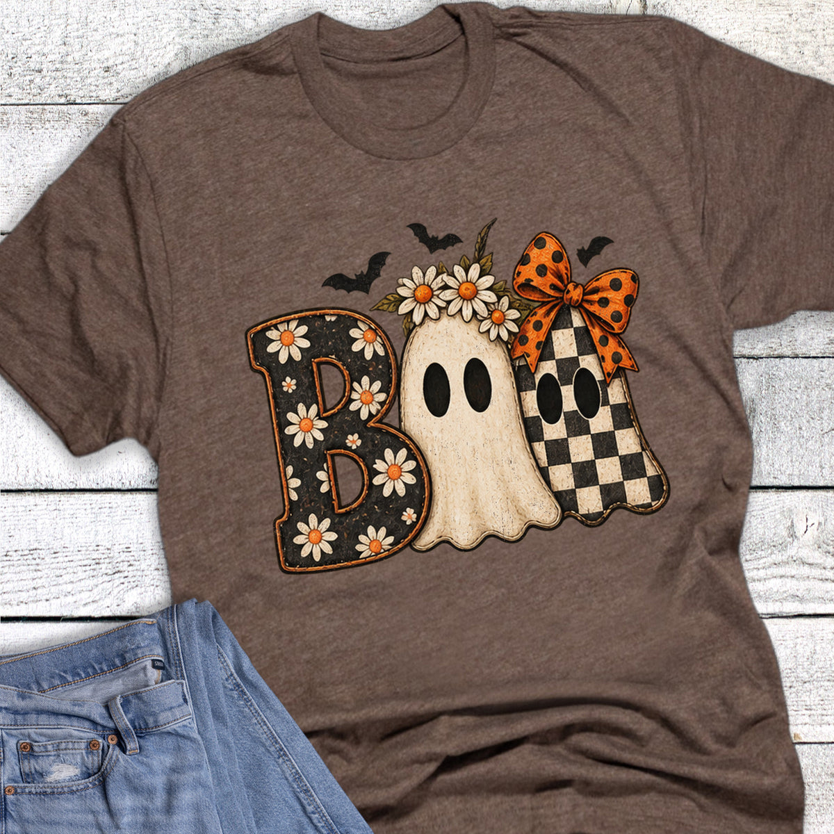 Halloween Ghosts Check Bats Boo