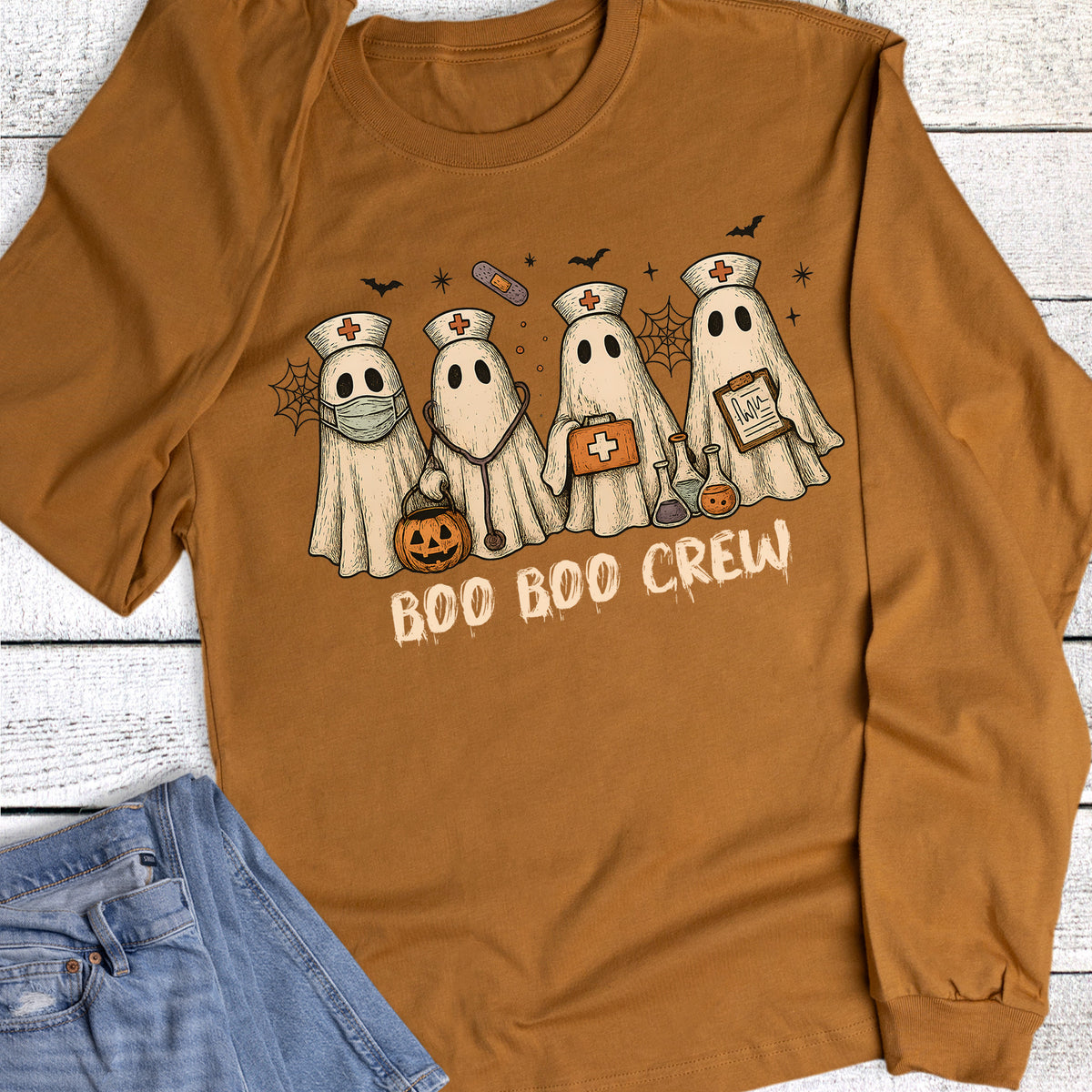 Halloween Nurse Boo Boo Crew Long Sleeve