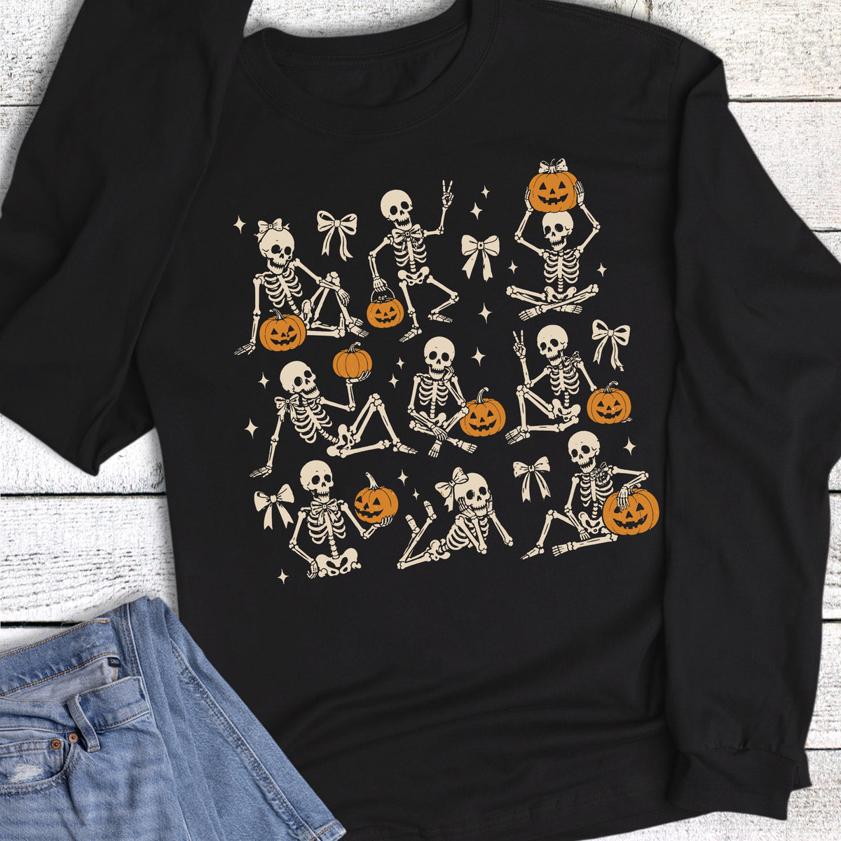 Halloween Skeletons and Jack O Lanterns Long Sleeve