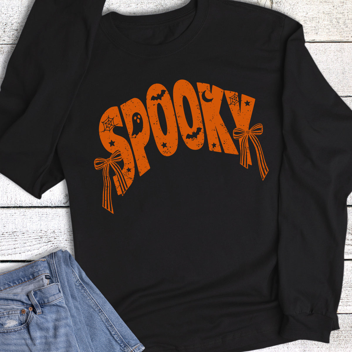 Halloween Spooky Ghost Bats Moon Long Sleeve