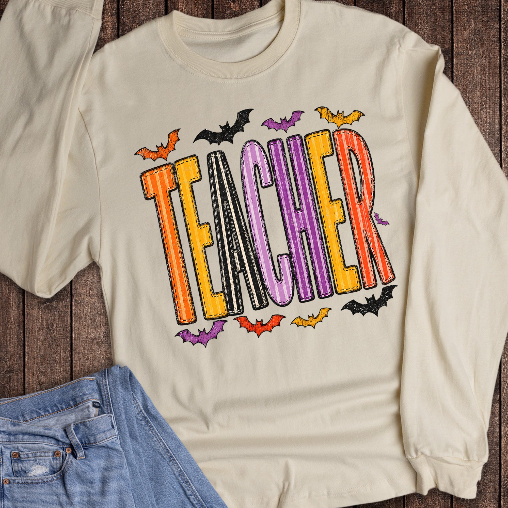Halloween Striped Teacher Long Sleeve