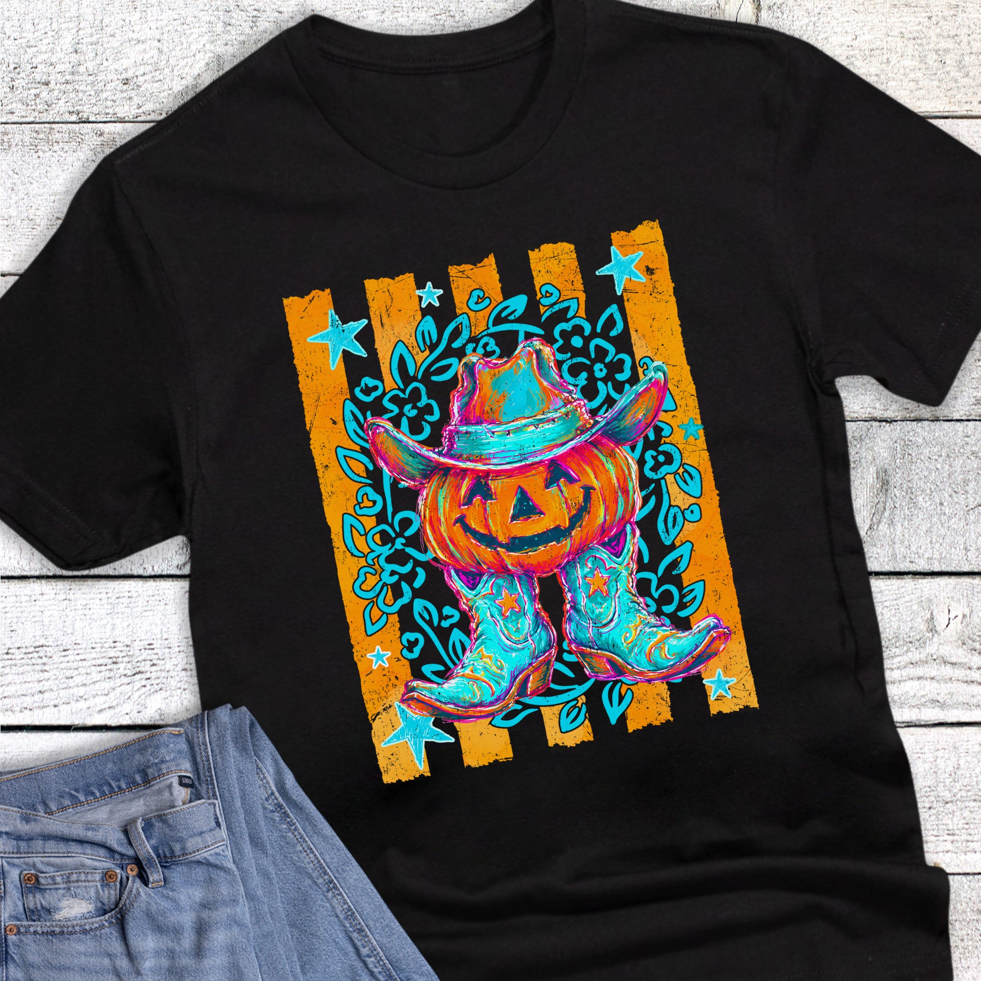 Halloween Western Pumpkin Boots Stripes