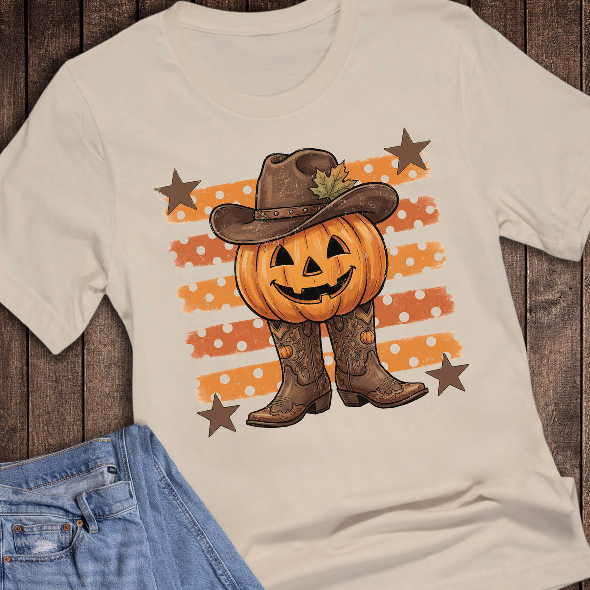 Halloween Western Pumpkin Hat Boots Stripes