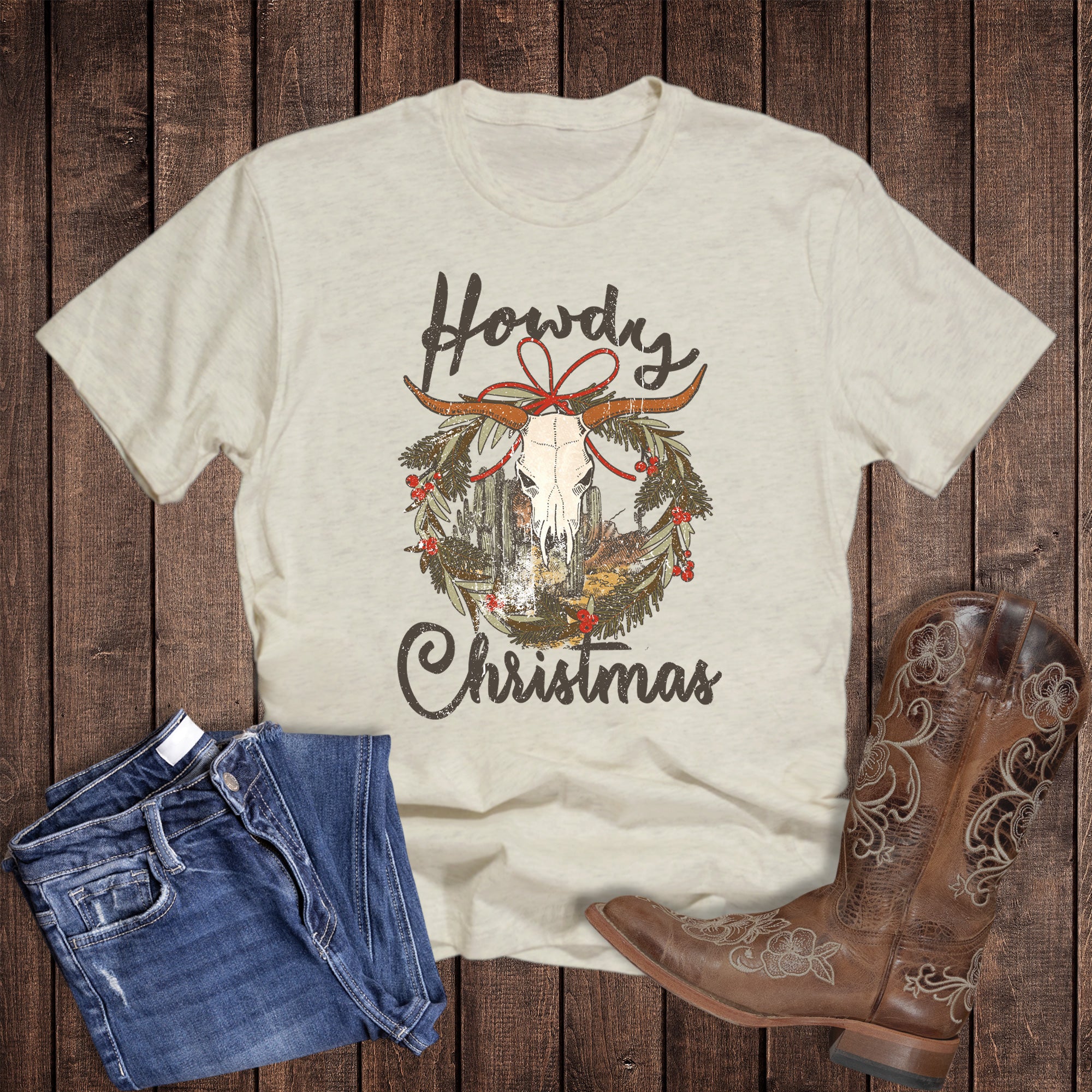 Howdy Christmas Cow Skull