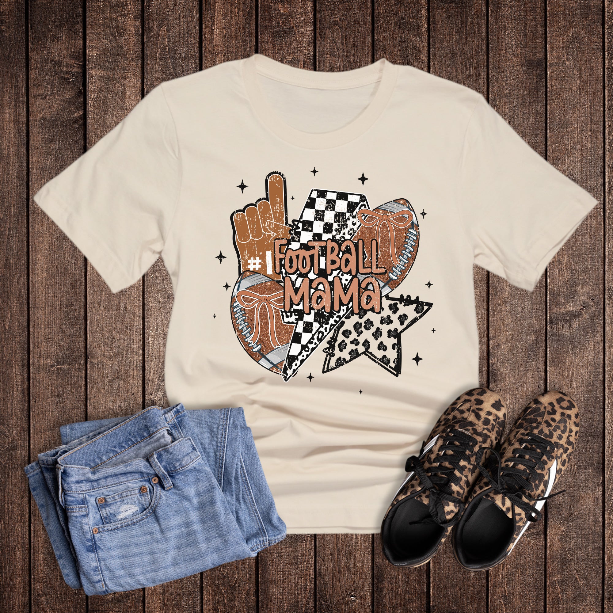 Leopard Glitter Check Football Mama