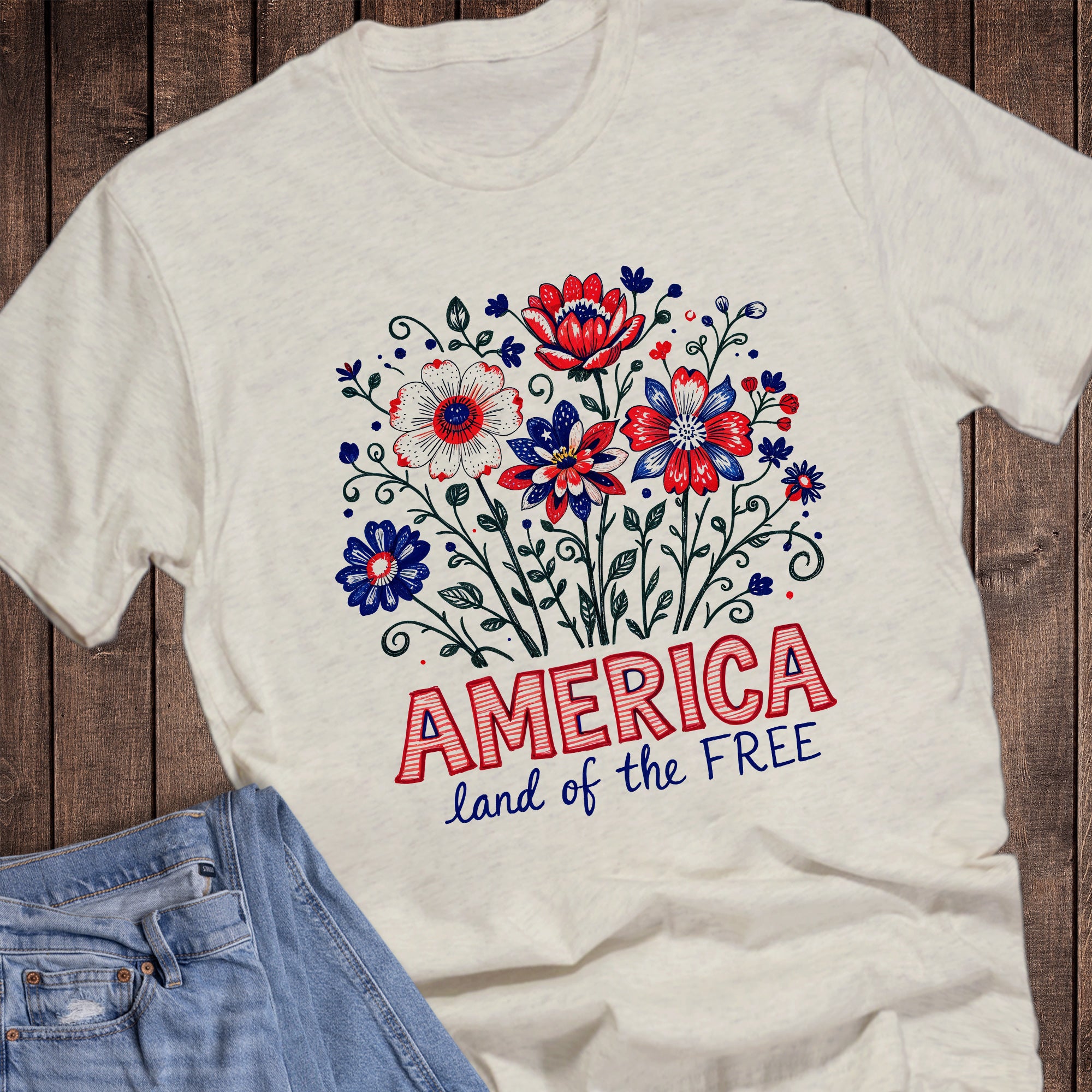 Patriotic America Land of the Free Floral