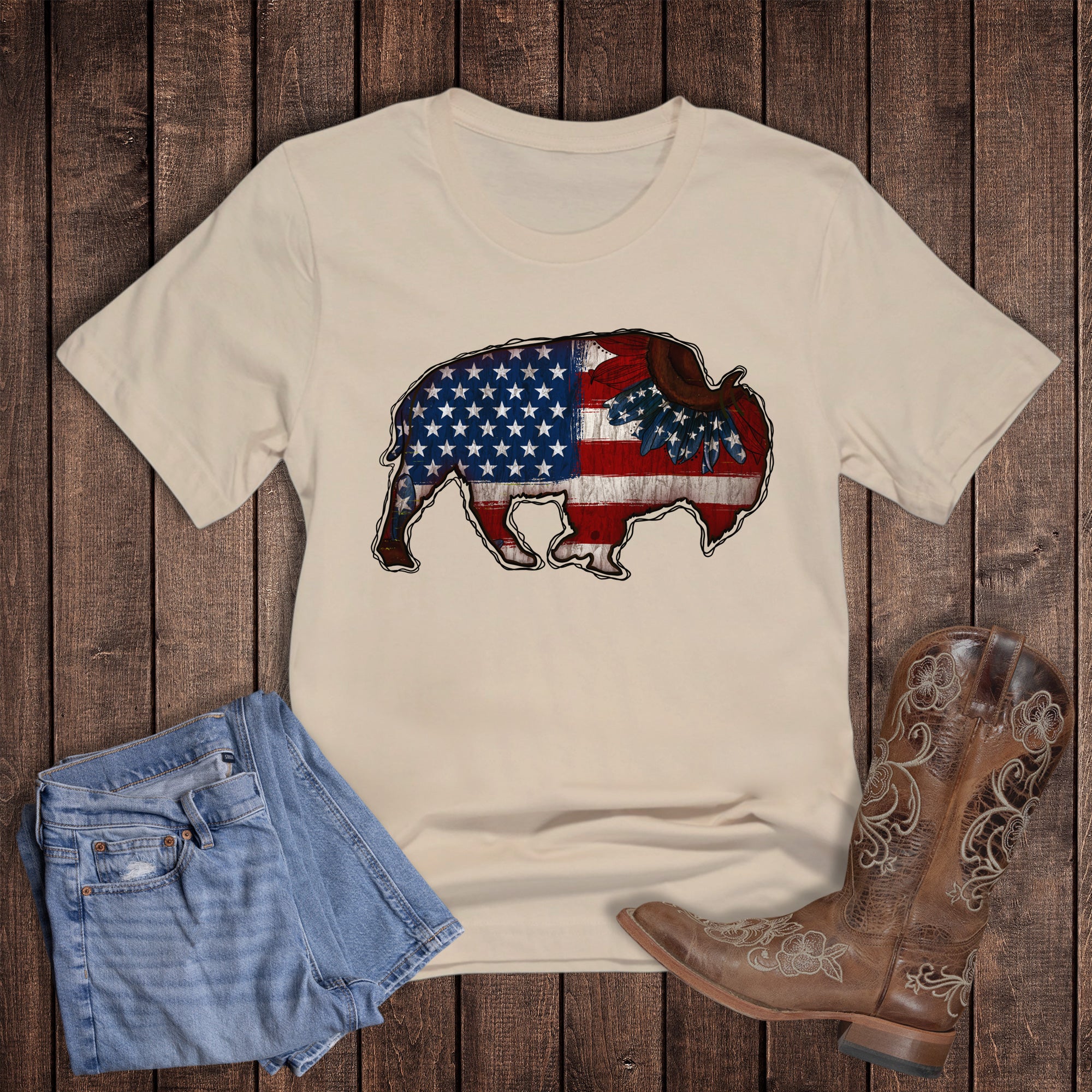 Patriotic American Bison Graphic Tee