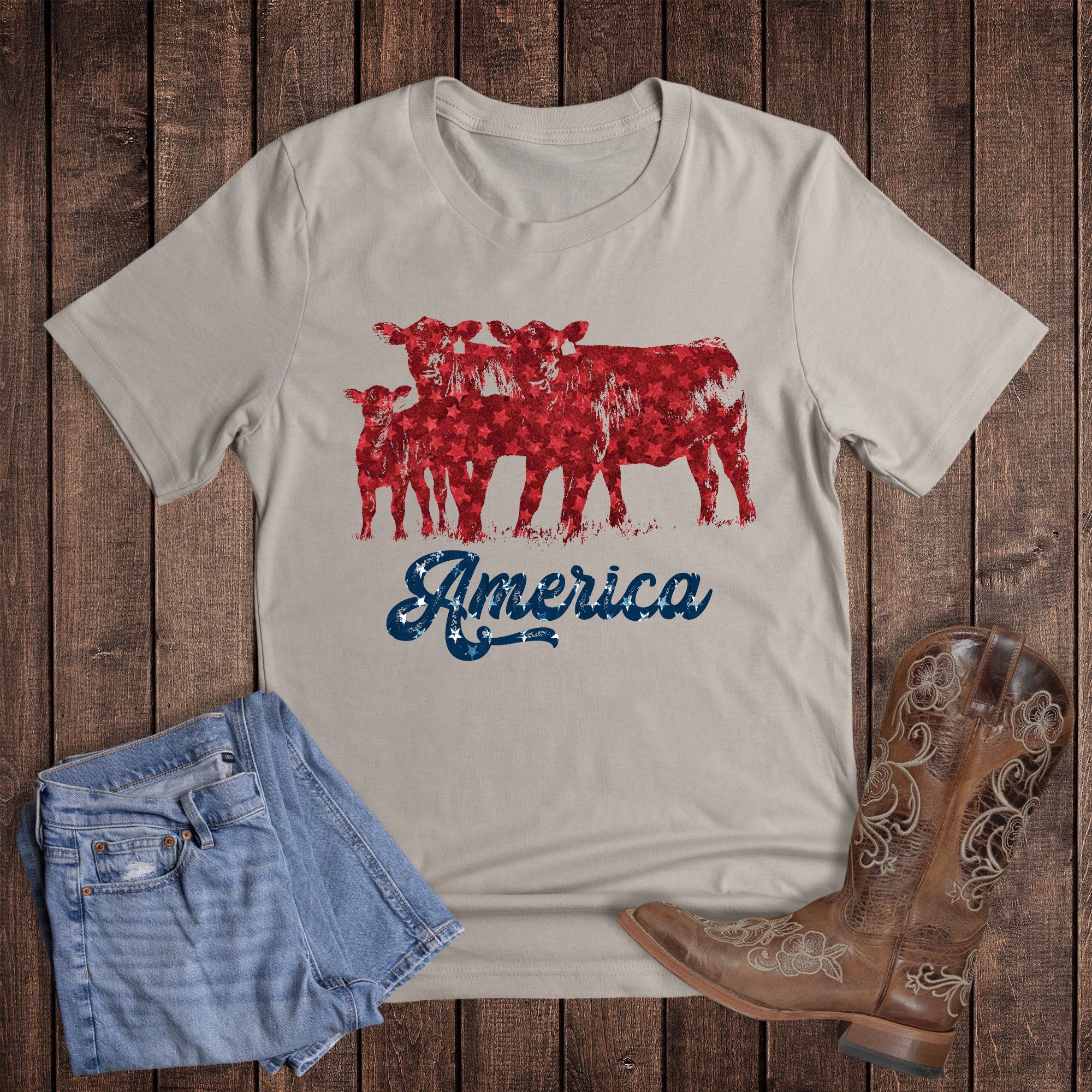 Patriotic American Flag Cows