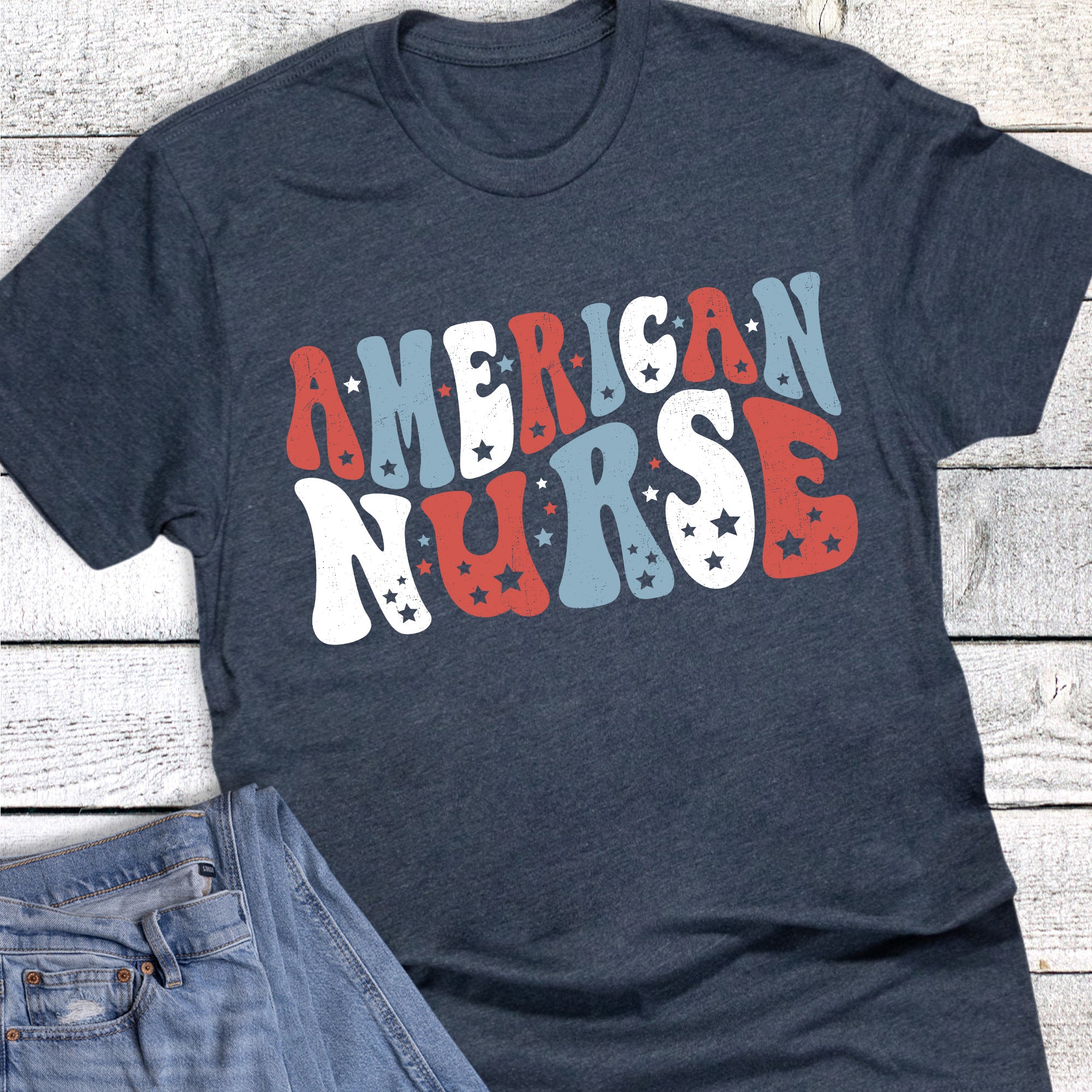 Patriotic American Nurse Retro Stars