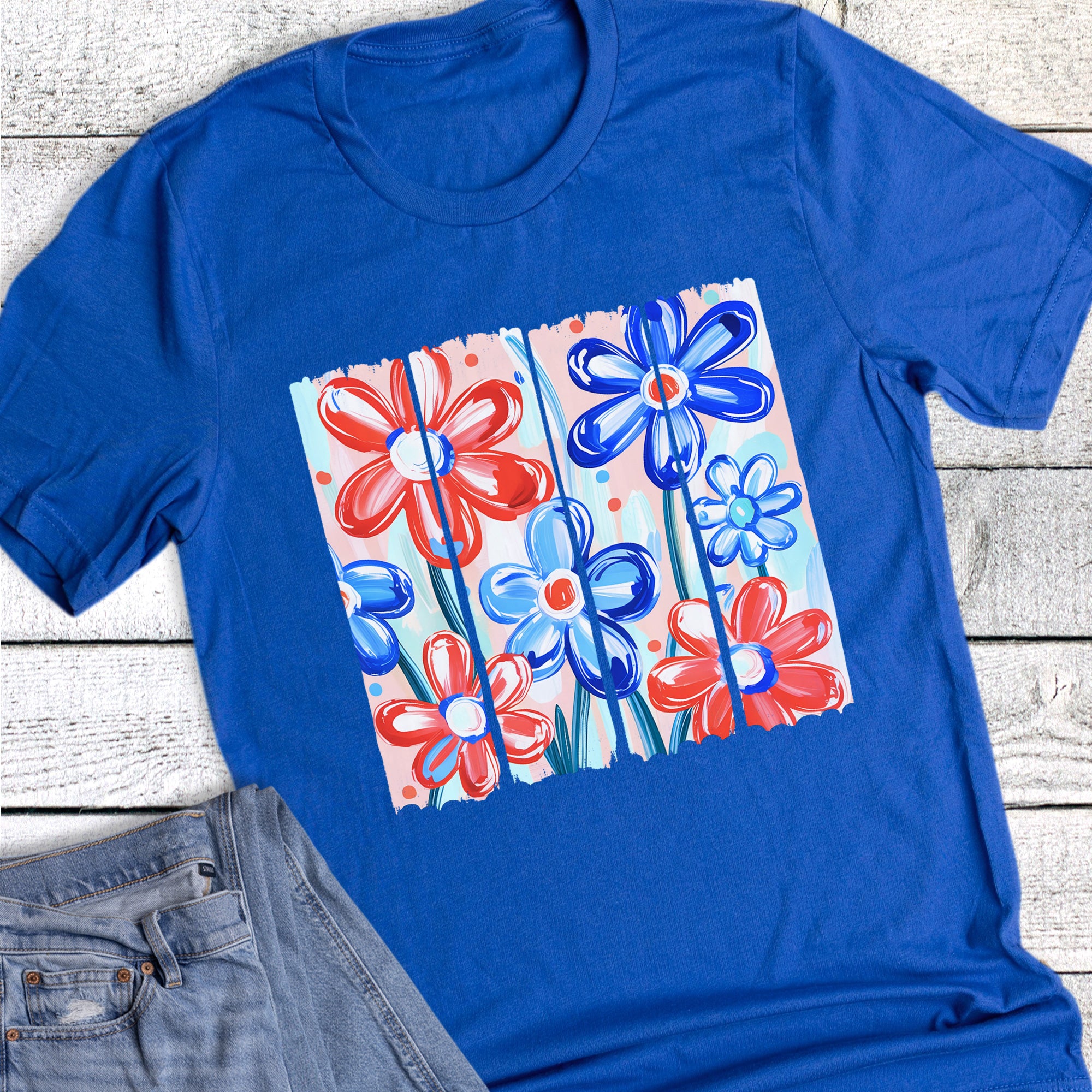 Patriotic Boho Floral Stripes