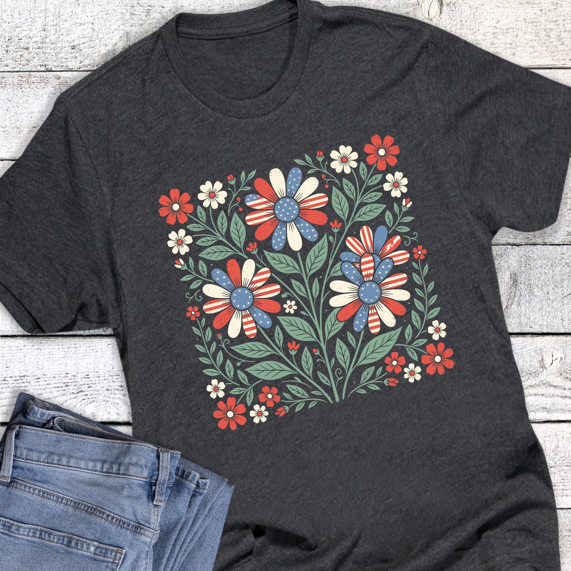 Patriotic Boho Stars and Stripes Floral