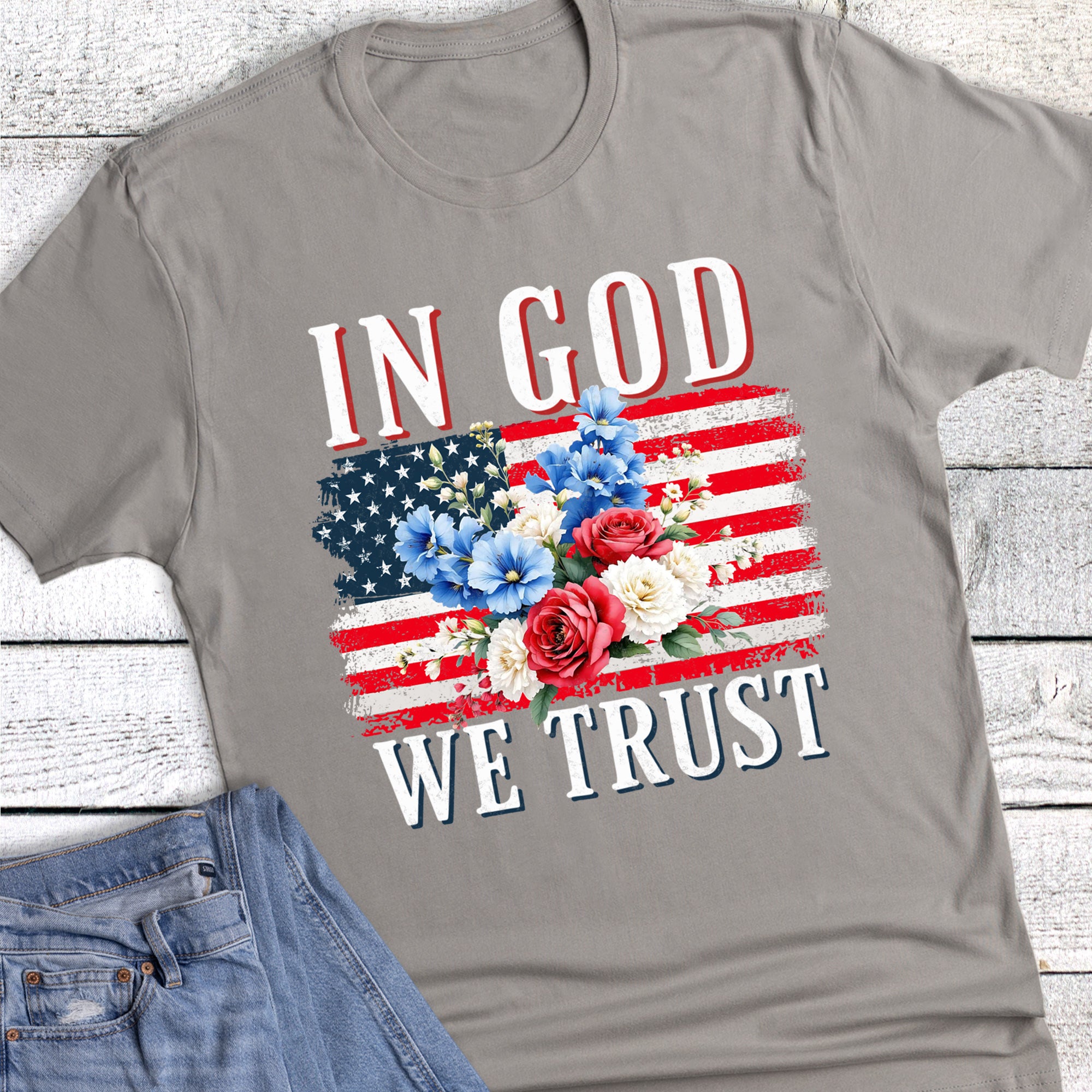 Patriotic Faith In God We Trust Flag Florals