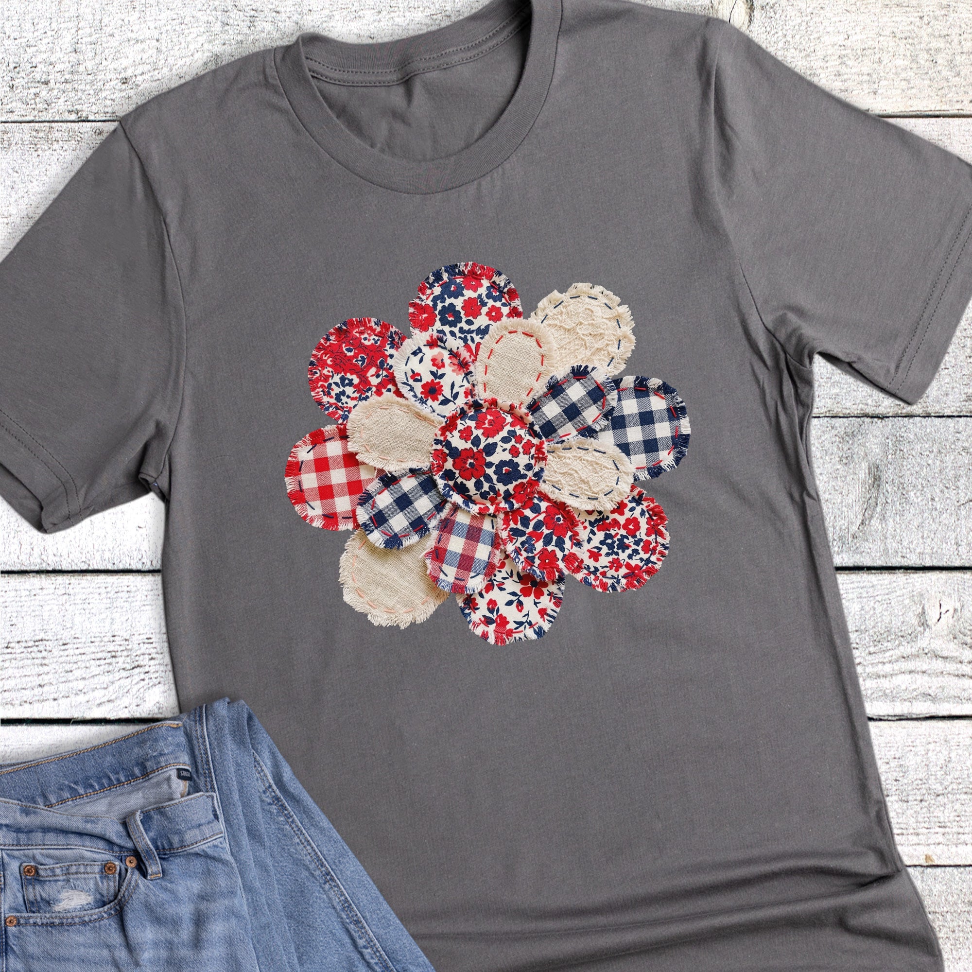 Patriotic Faux Patchwork Flower