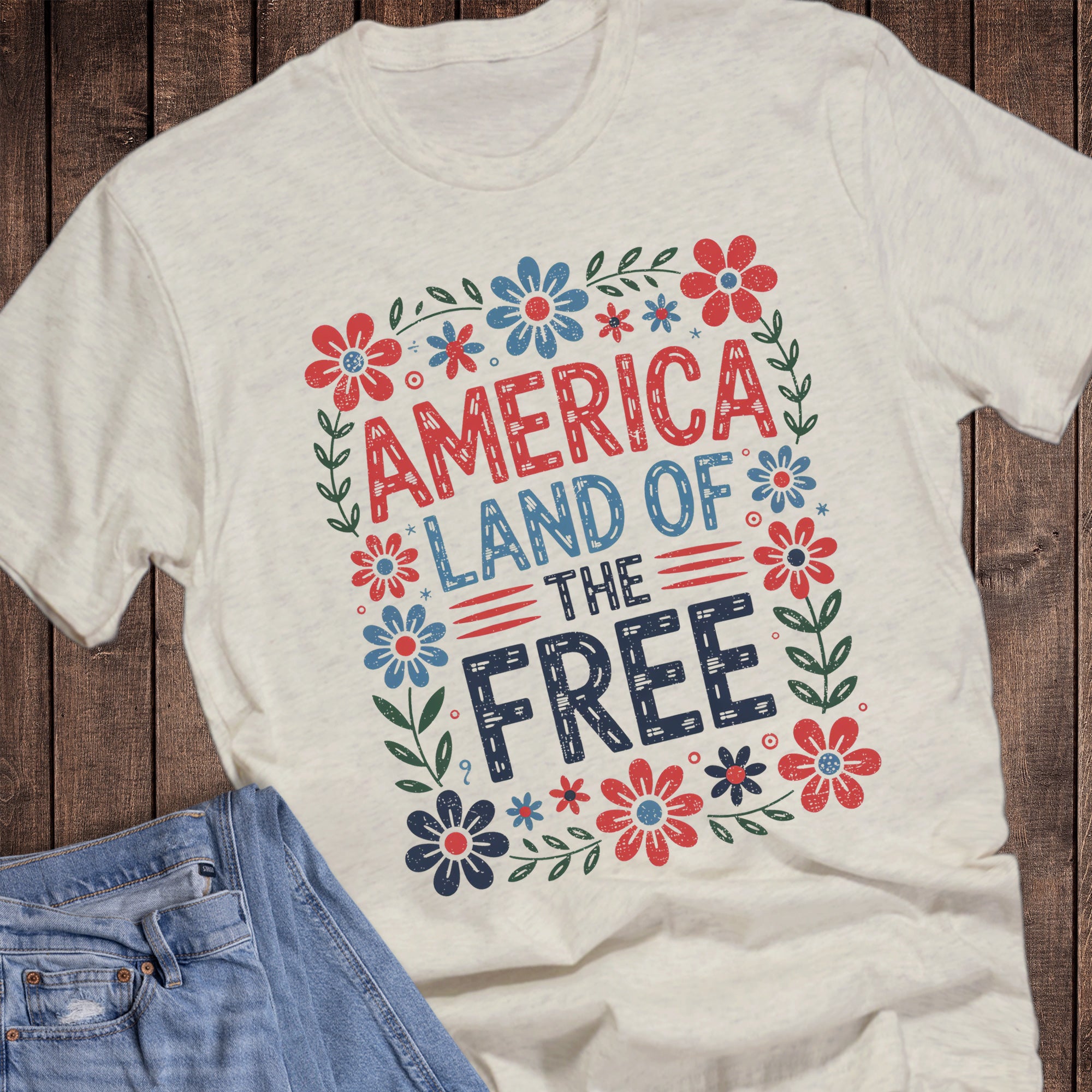 Patriotic Floral Land of the Free America