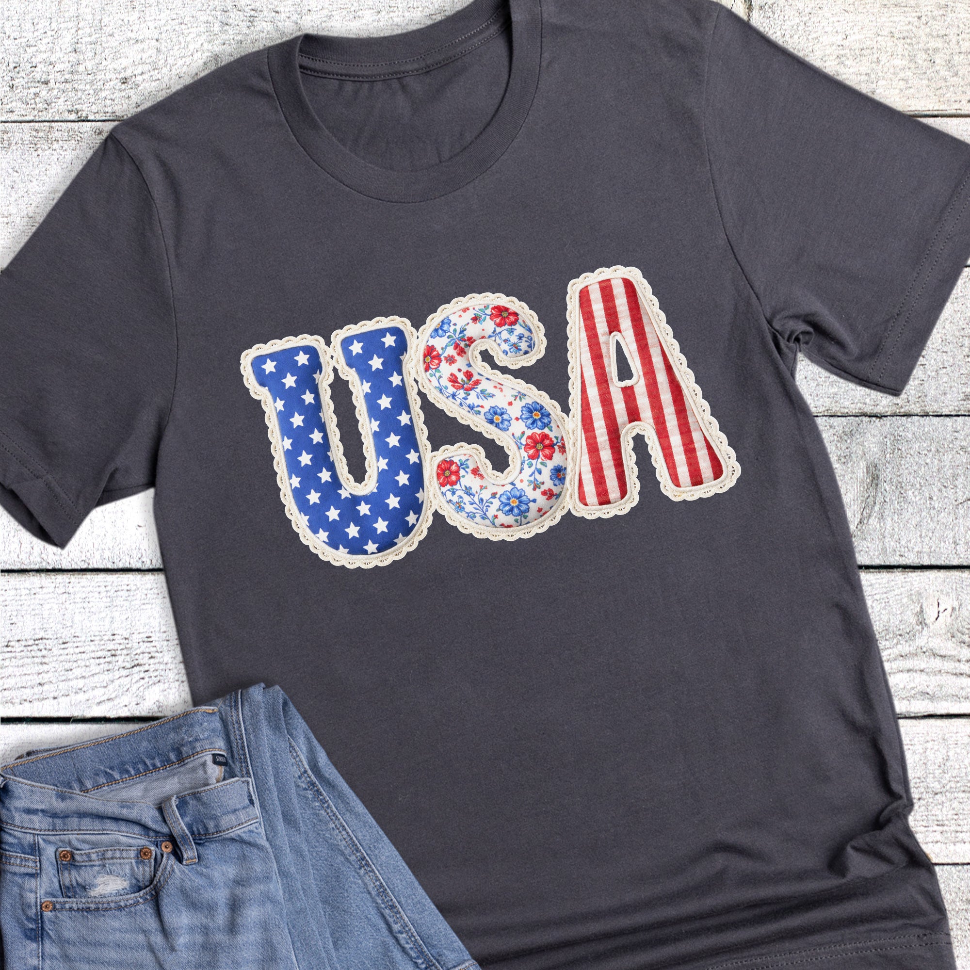 Patriotic Lace Floral Stars and Stripes
