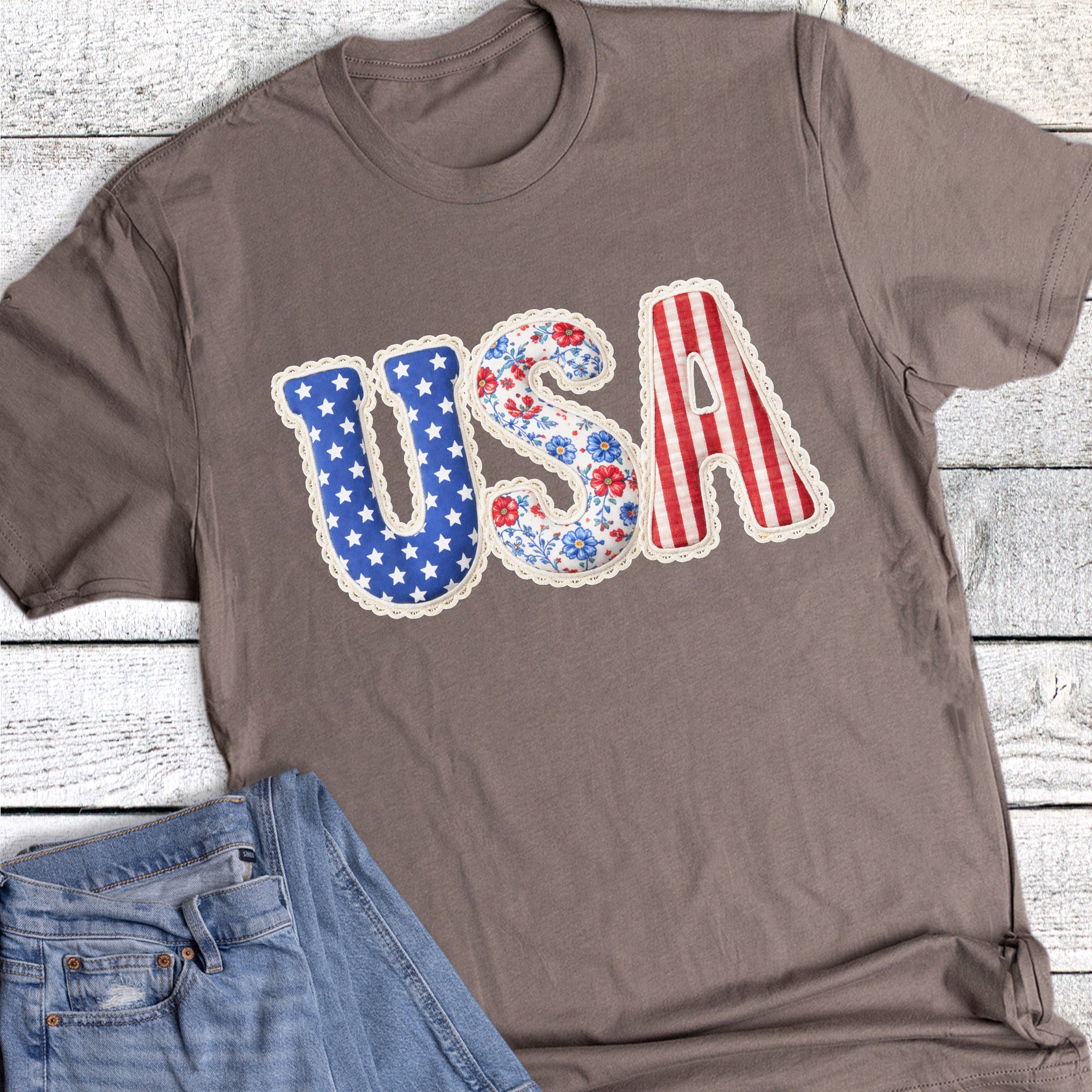Patriotic Lace Floral Stars and Stripes