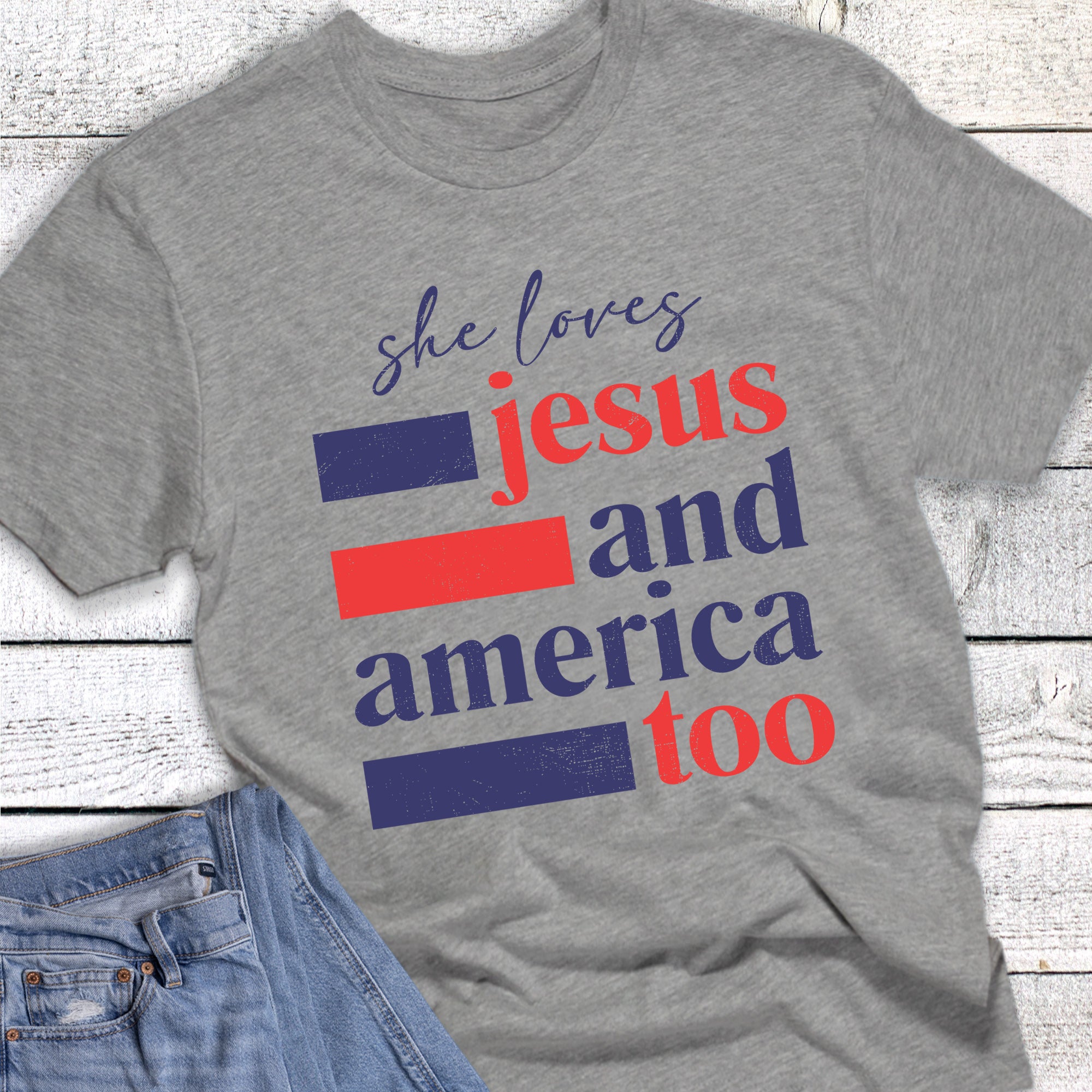 Patriotic She Loves Jesus and America Block
