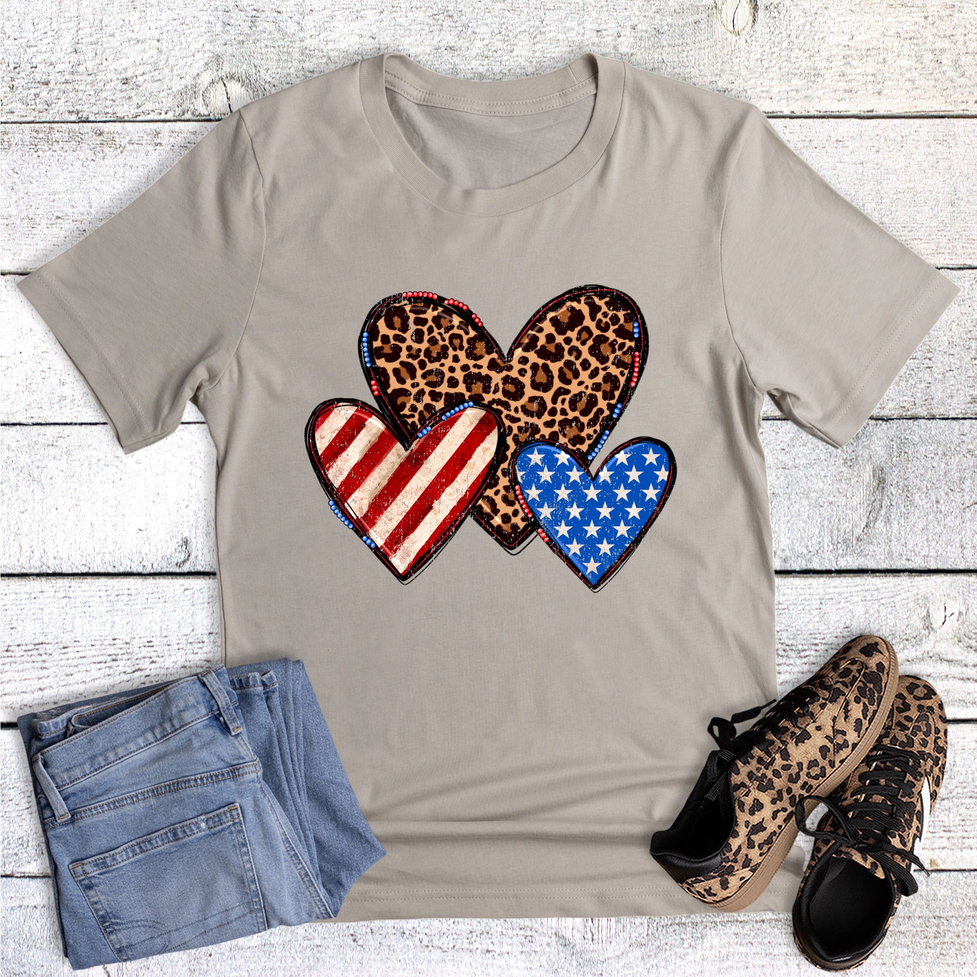 Patriotic Stars Stripes Leopard Heart Trio