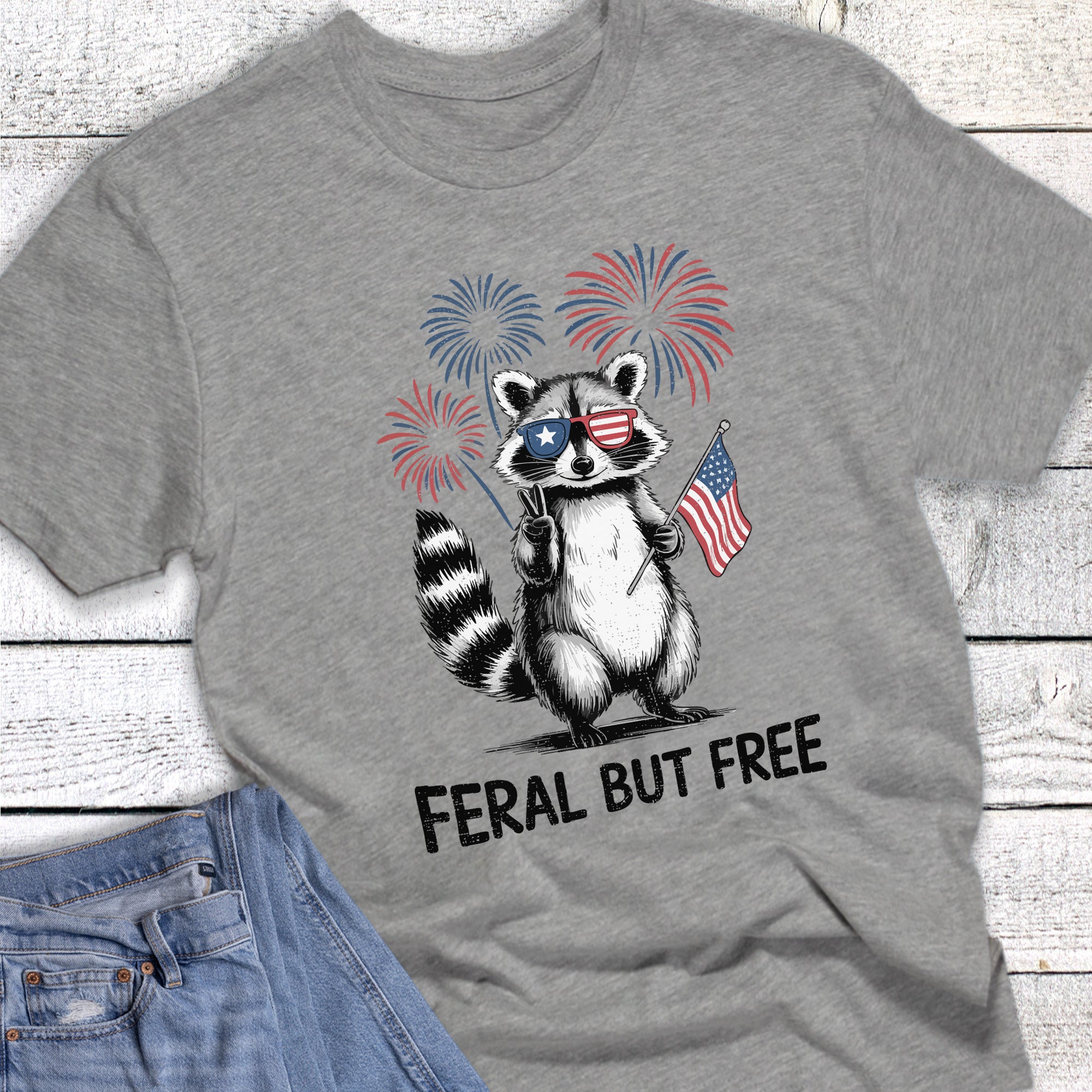 Patriotic Stars Stripes Raccoon Feral But Free