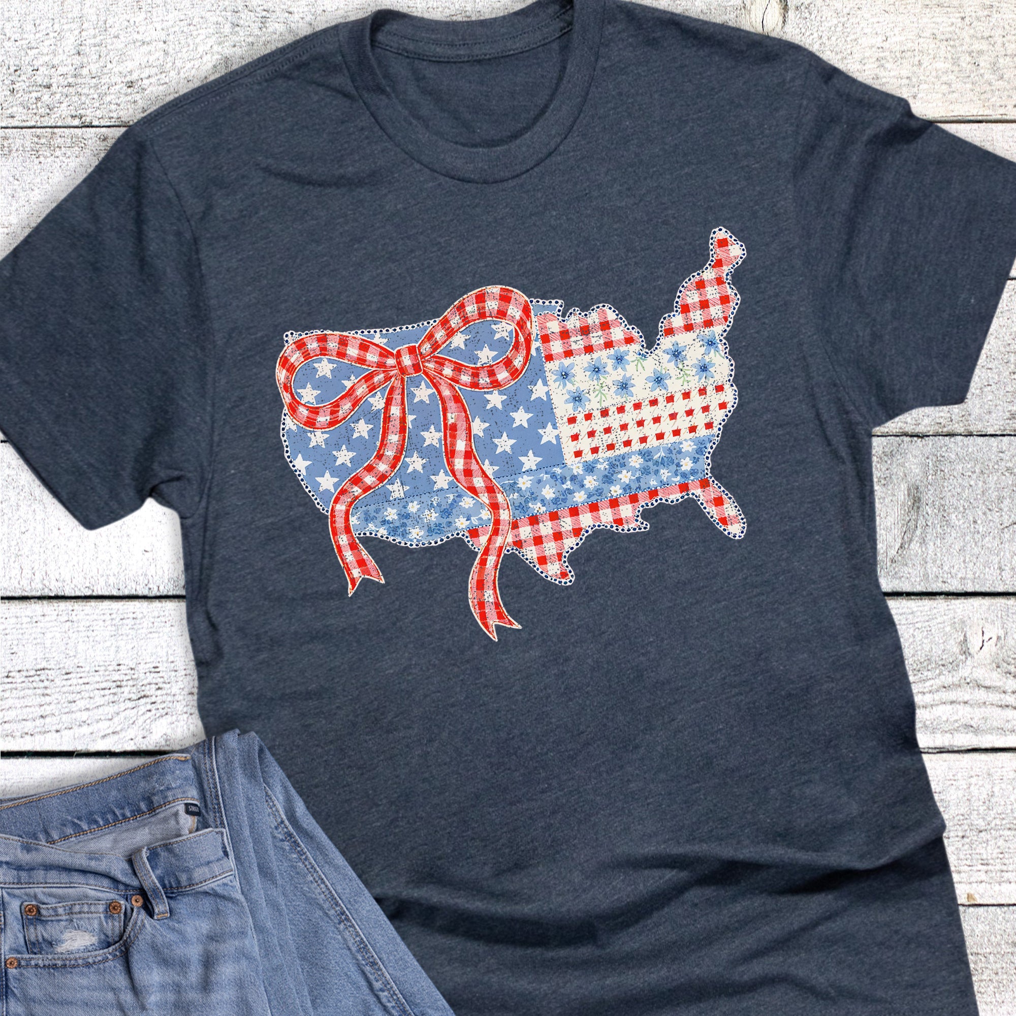 Patriotic USA Map with Bow