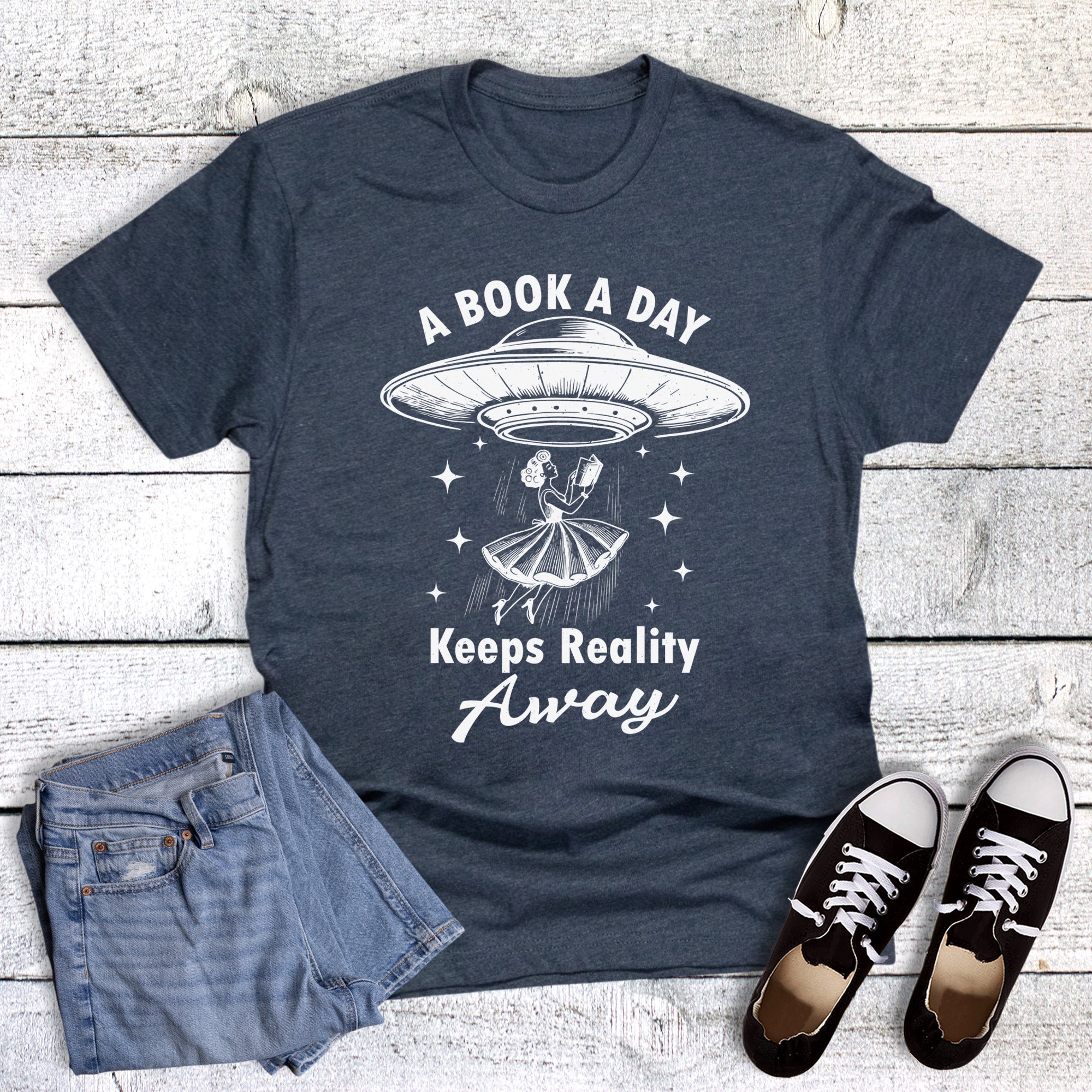 Reading Book a Day Reality Away Graphic Tee