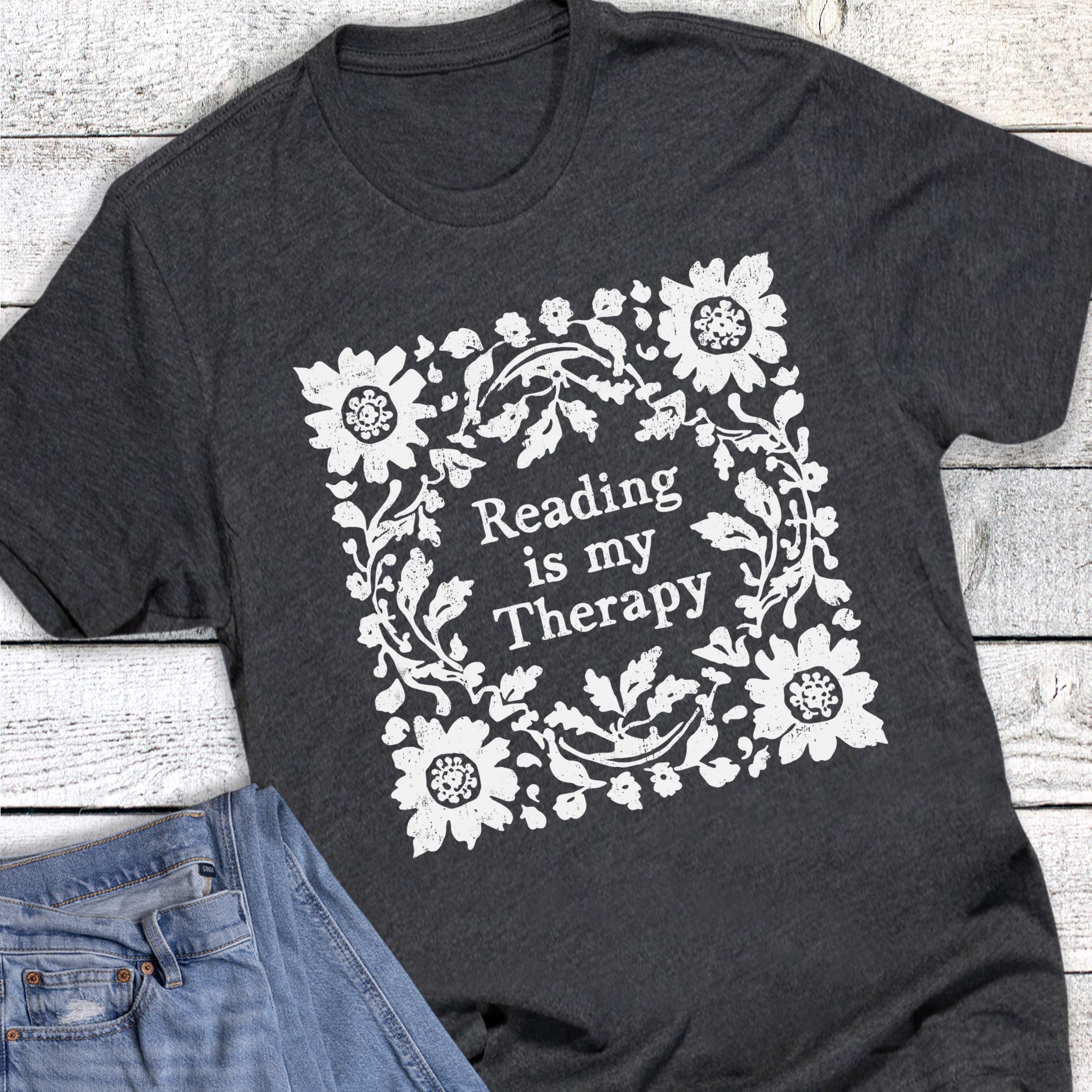 Reading Is My Therapy Books Floral
