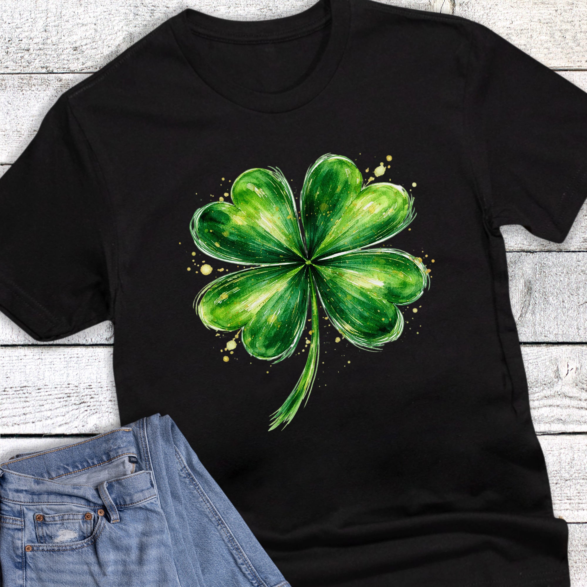 St. Patrick Faux Brushstroke Splatter Shamrock