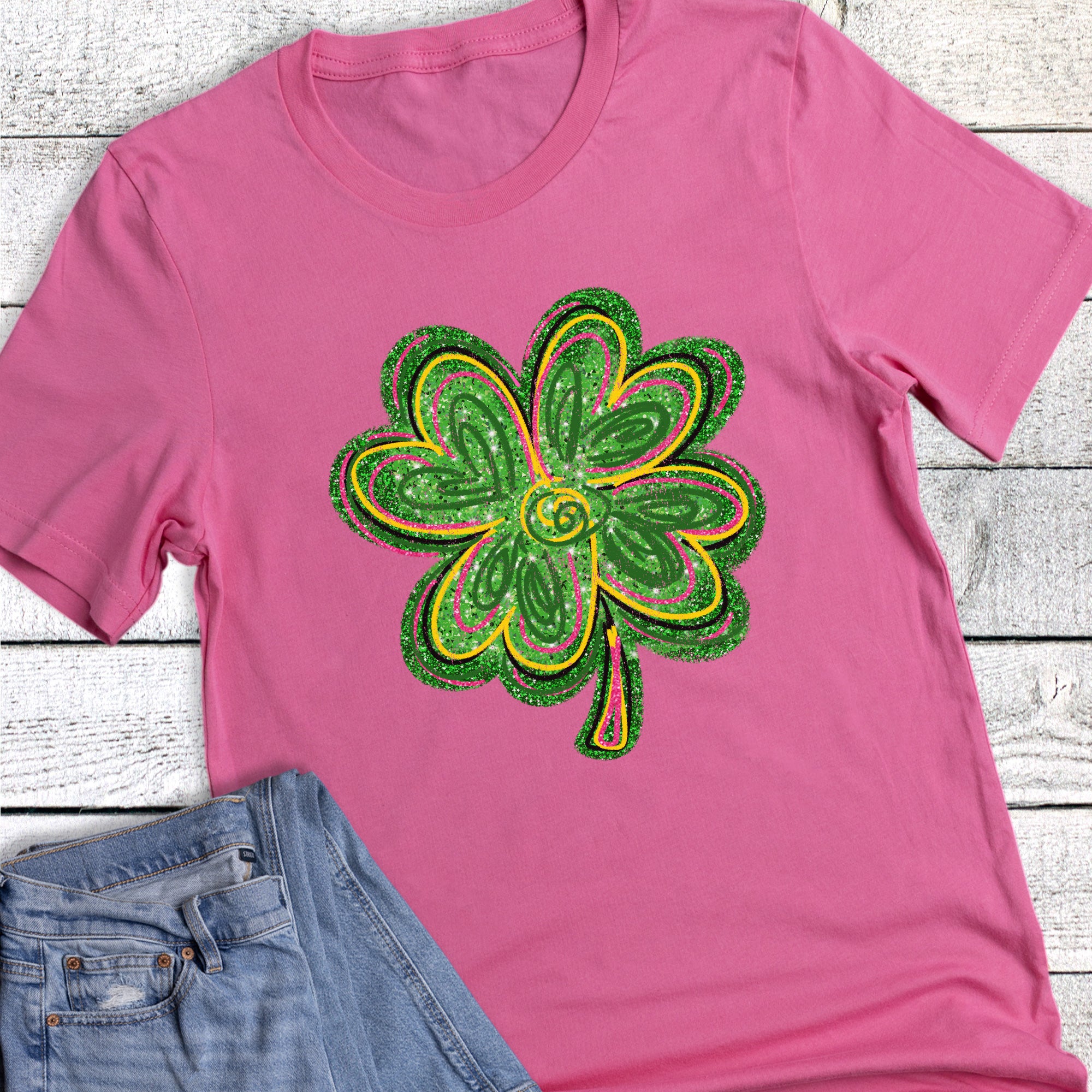 St. Patrick Scribble Faux Glitter Shamrock