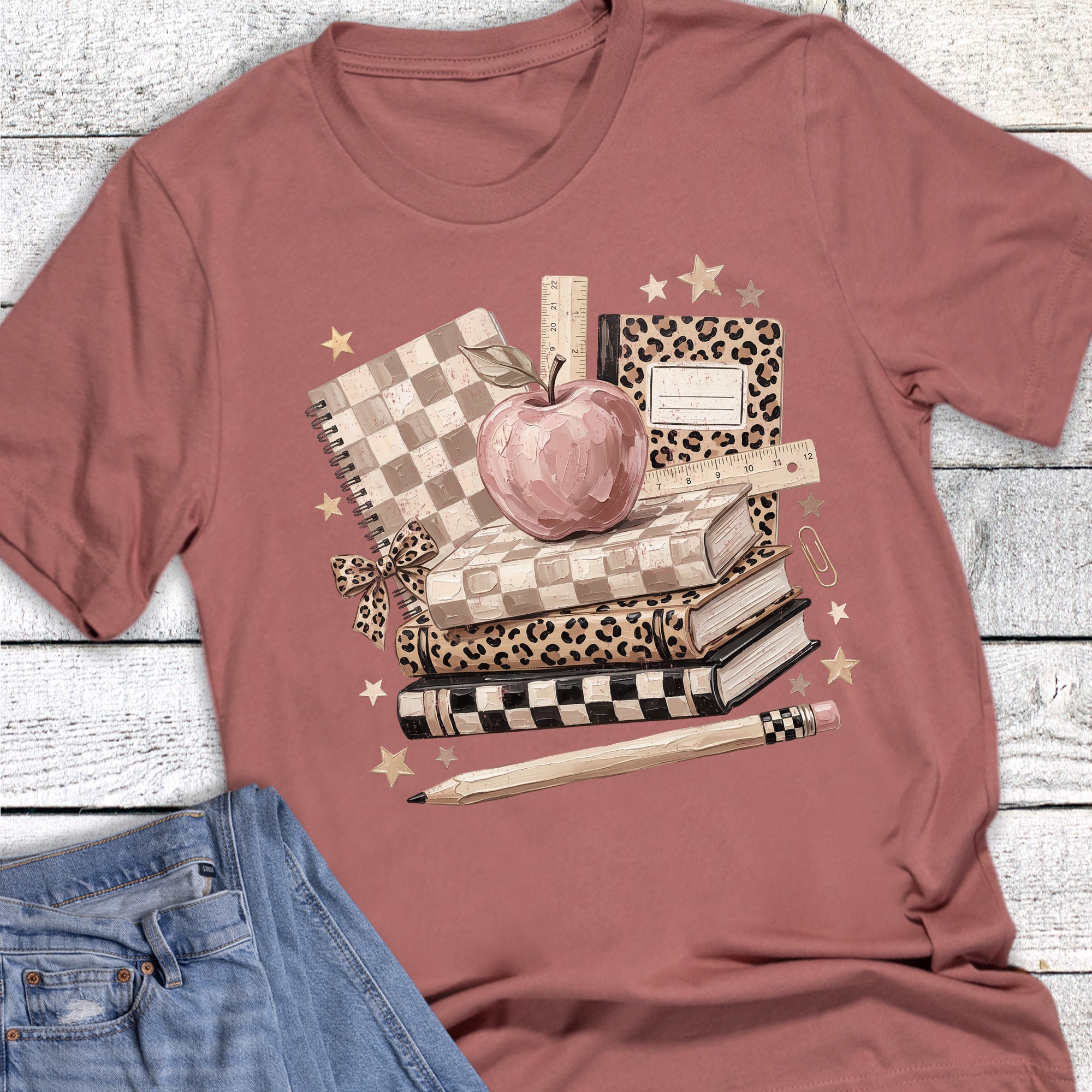 Teacher Leopard Books Pencil Apple