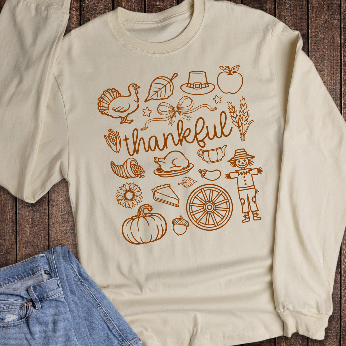 Thanksgiving Thankful Doodles Long Sleeve