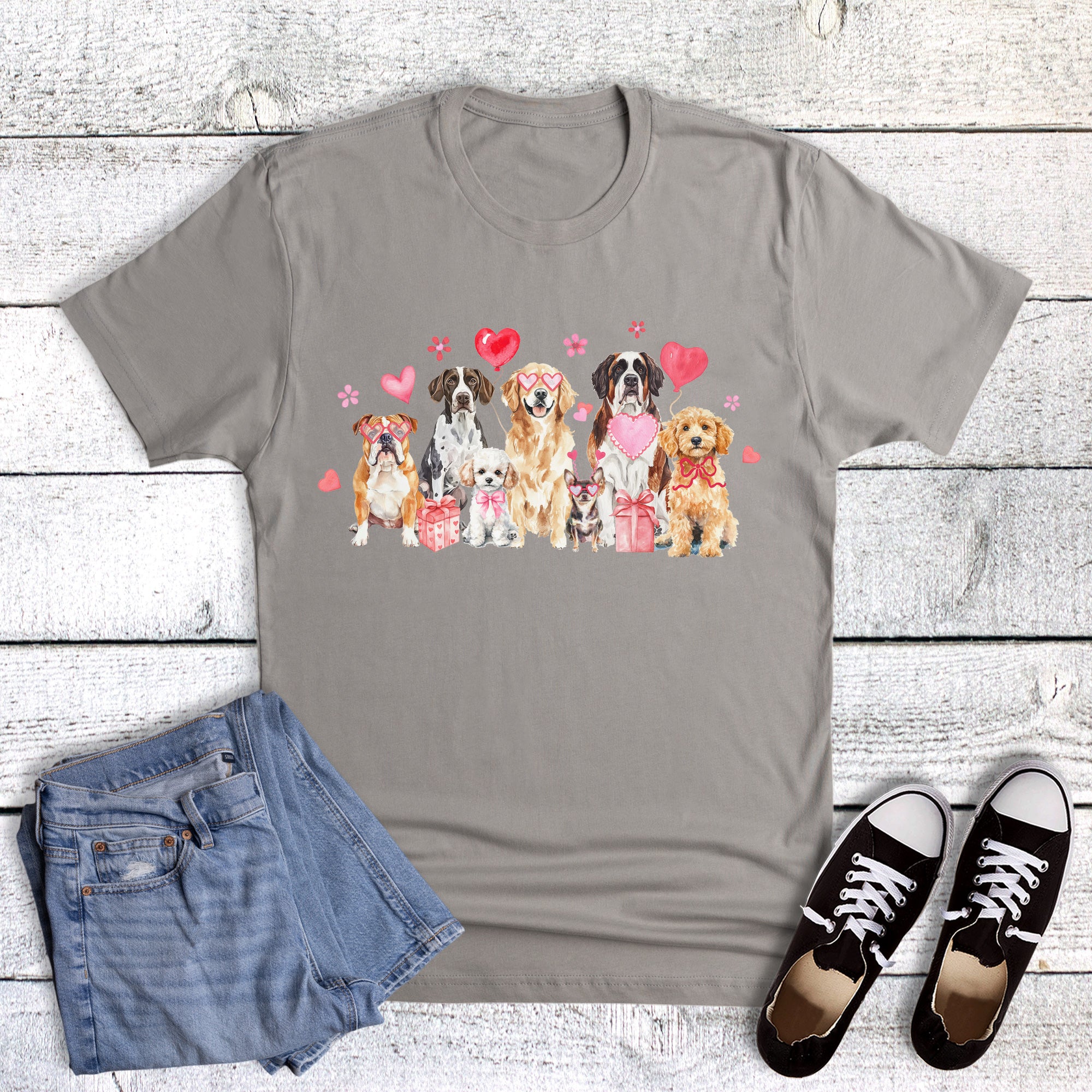 Valentine Dog Group with Heart Glasses