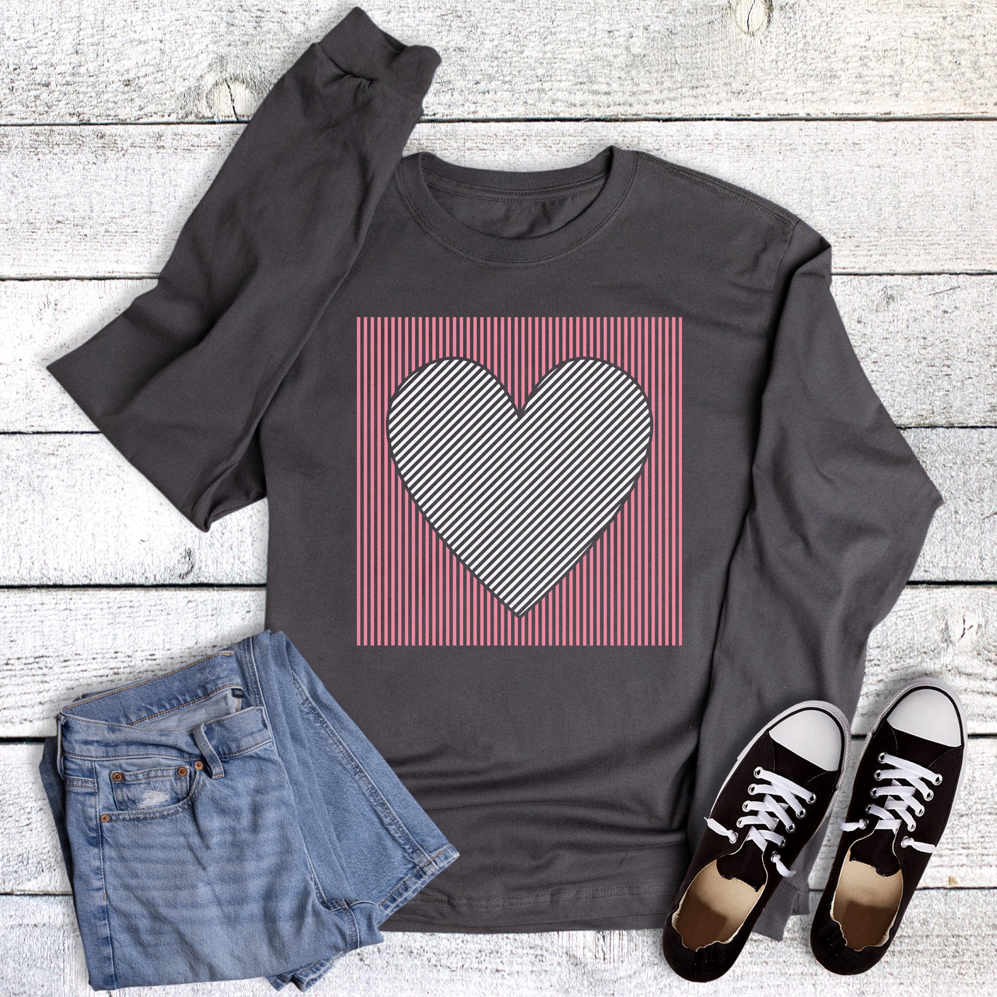 Valentine Heart Striped Retro Long Sleeve