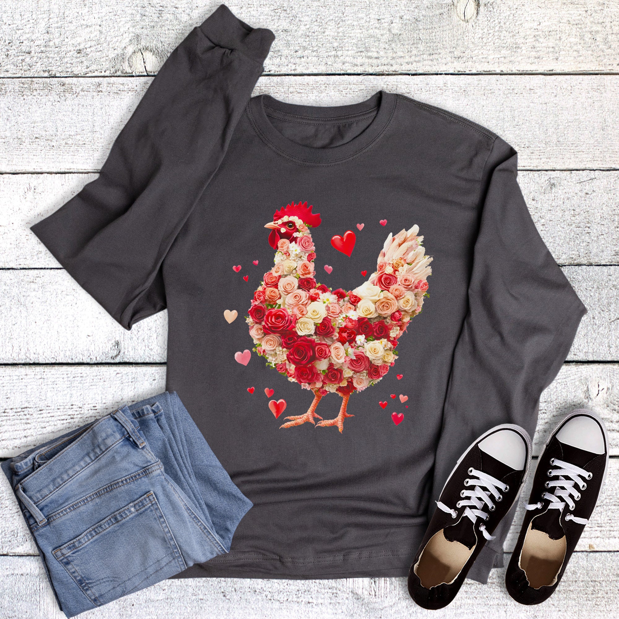 Valentines Rose Chicken Long Sleeve