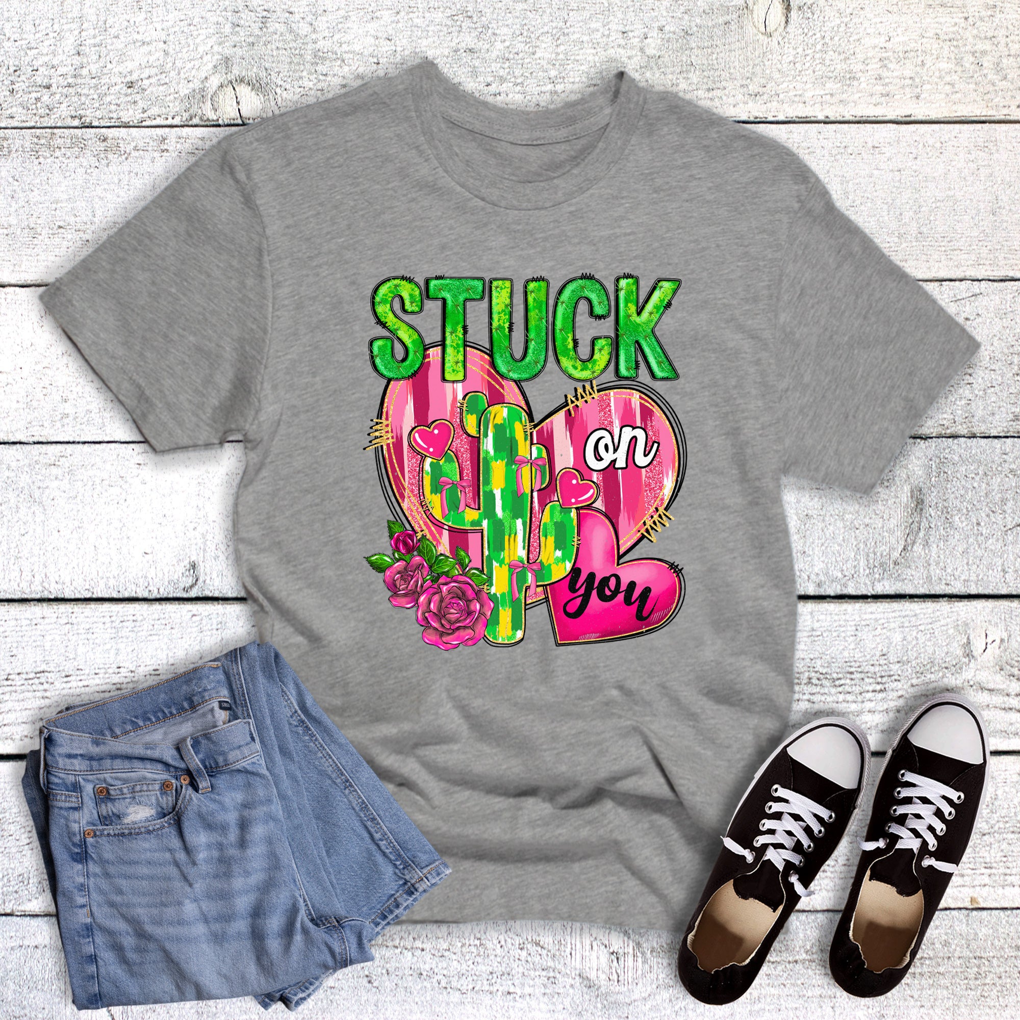 Valentine Stuck On You Cactus and Roses