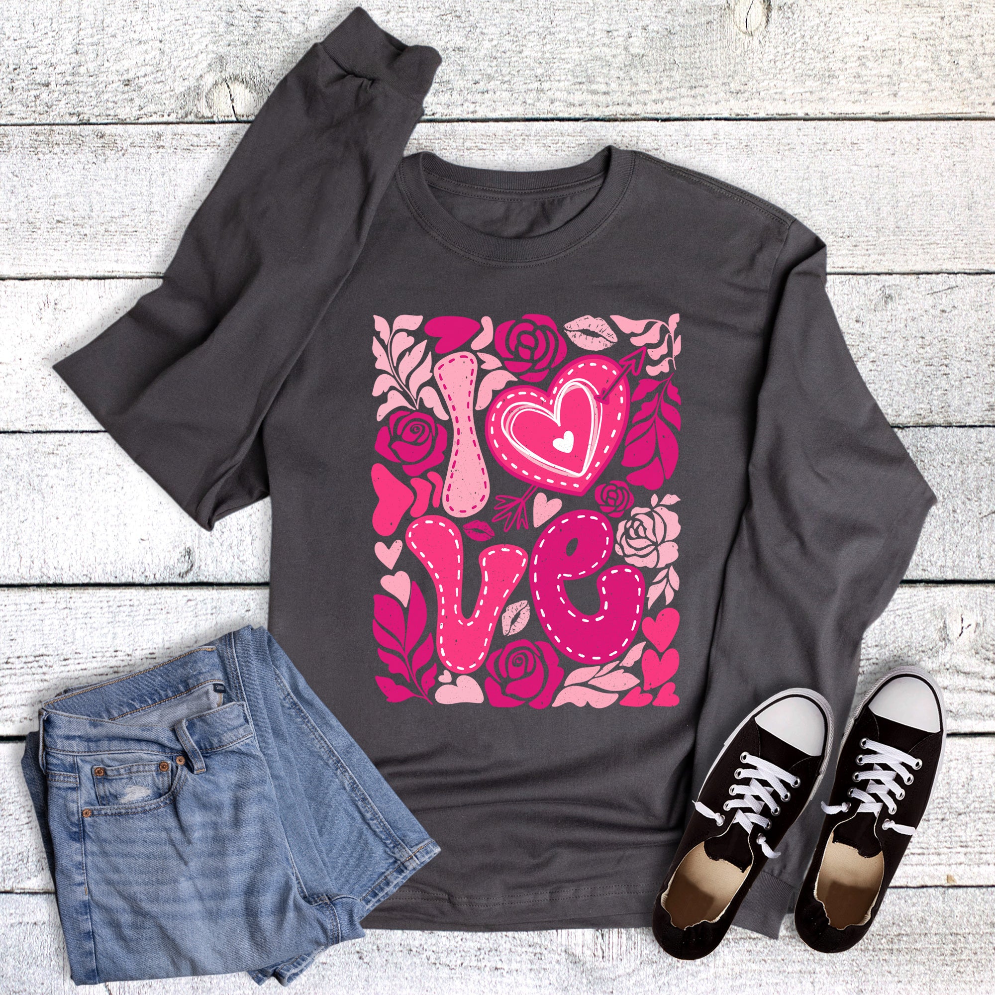 Valentine's Boho Love Roses Long Sleeve