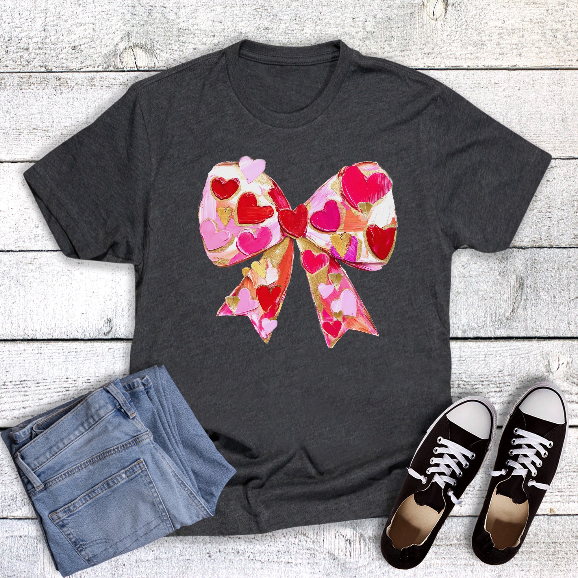 Valentines Coquette Bow with Hearts