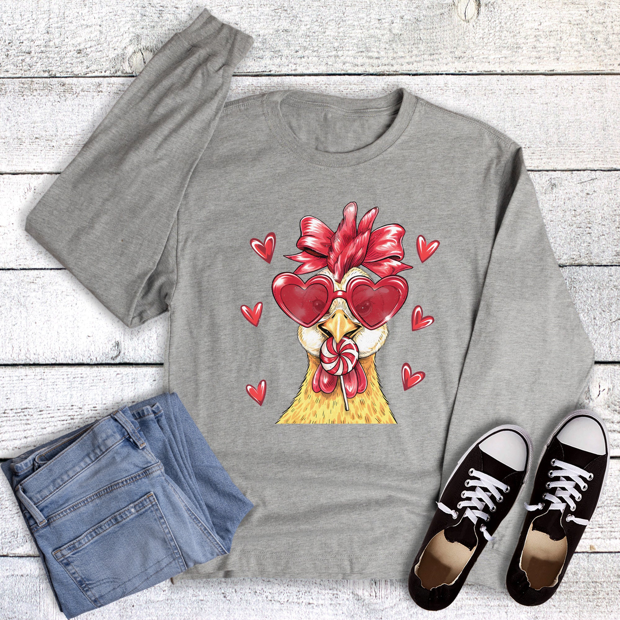 Valentines Heart Rooster Long Sleeve