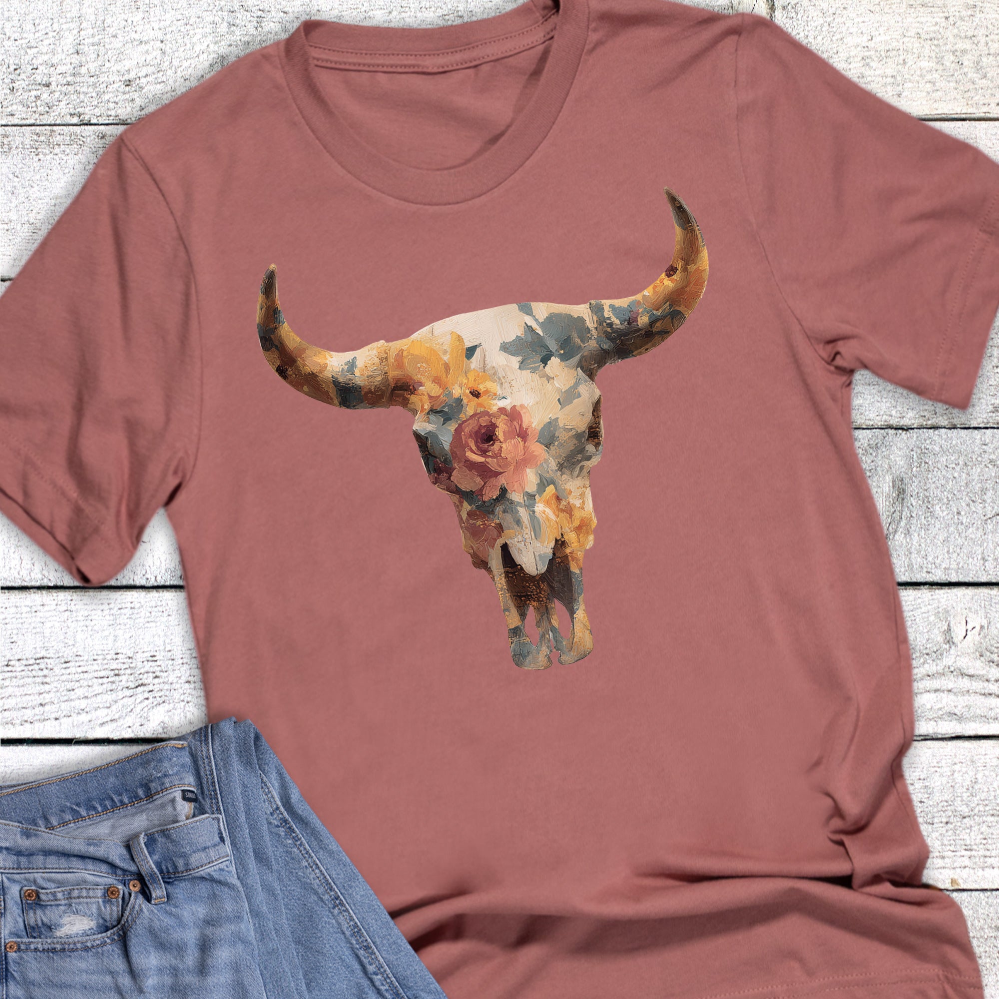 Western Brushstroke Floral Cow Skull