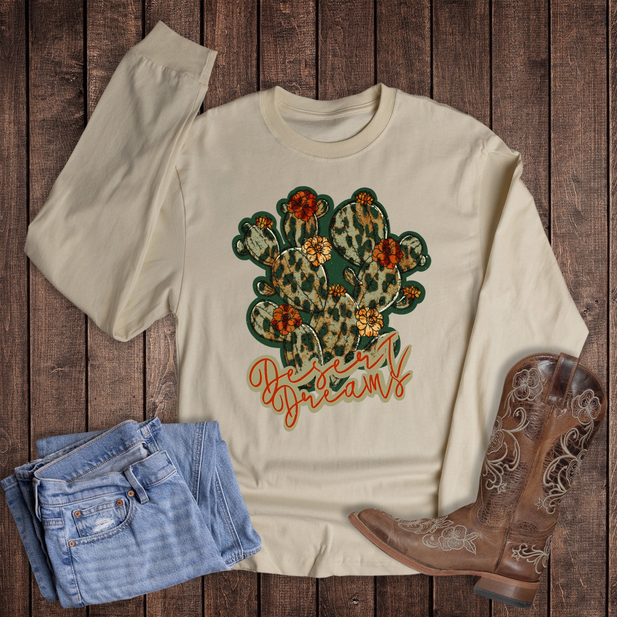 Western Cactus Desert Dreams Long Sleeve