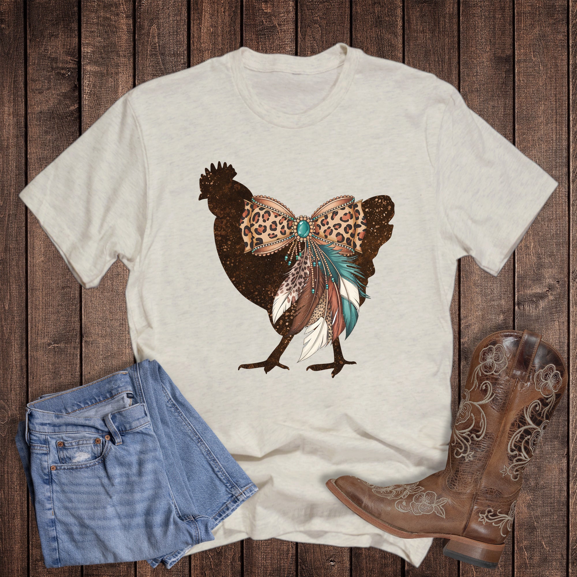 Western Chicken with Leopard Bow and Feathers