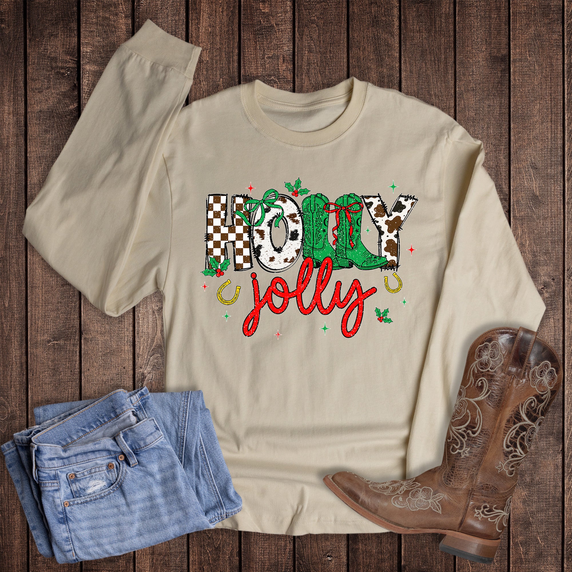 Western Christmas Holly Jolly Long Sleeve