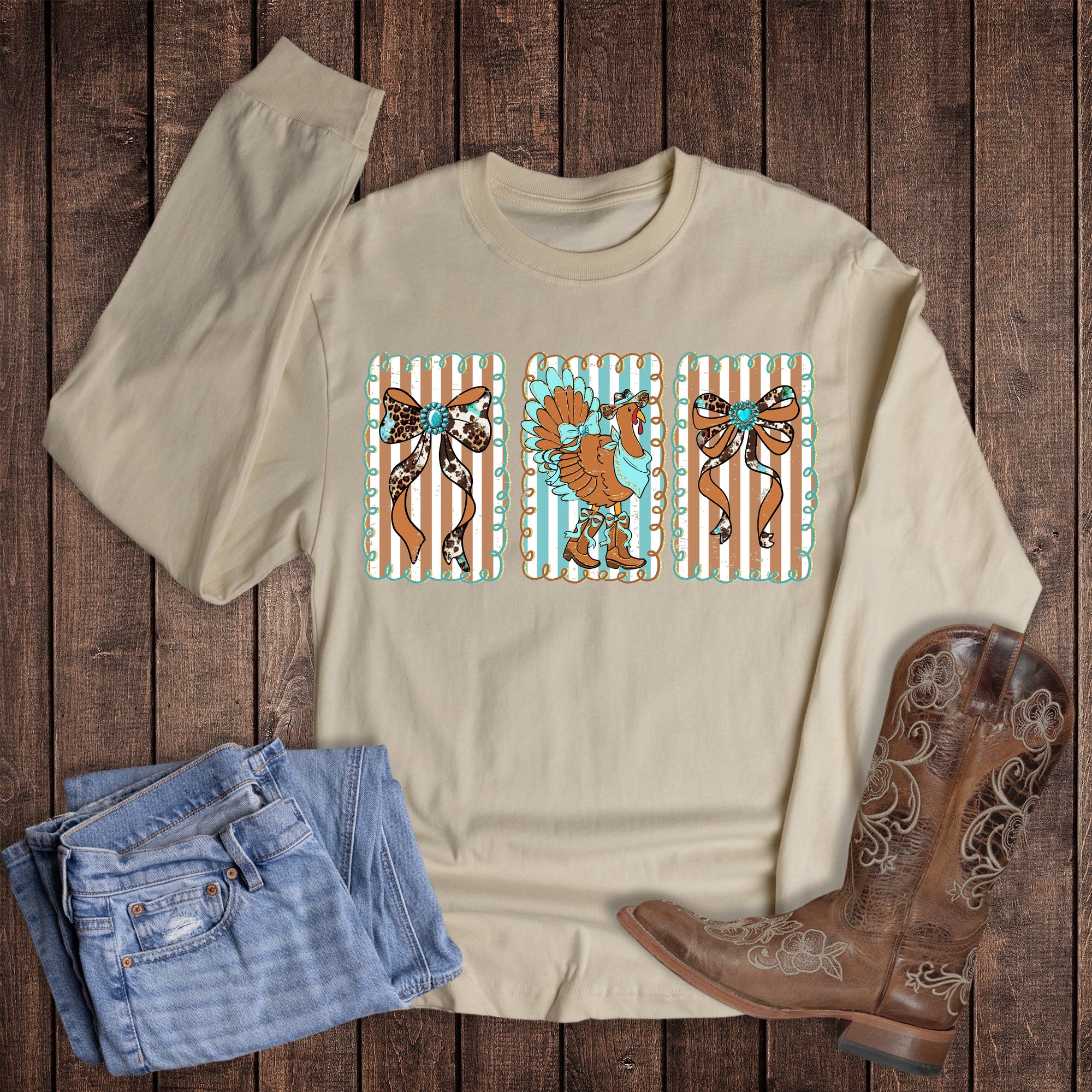 Western Fall Turquoise Turkey Long Sleeve