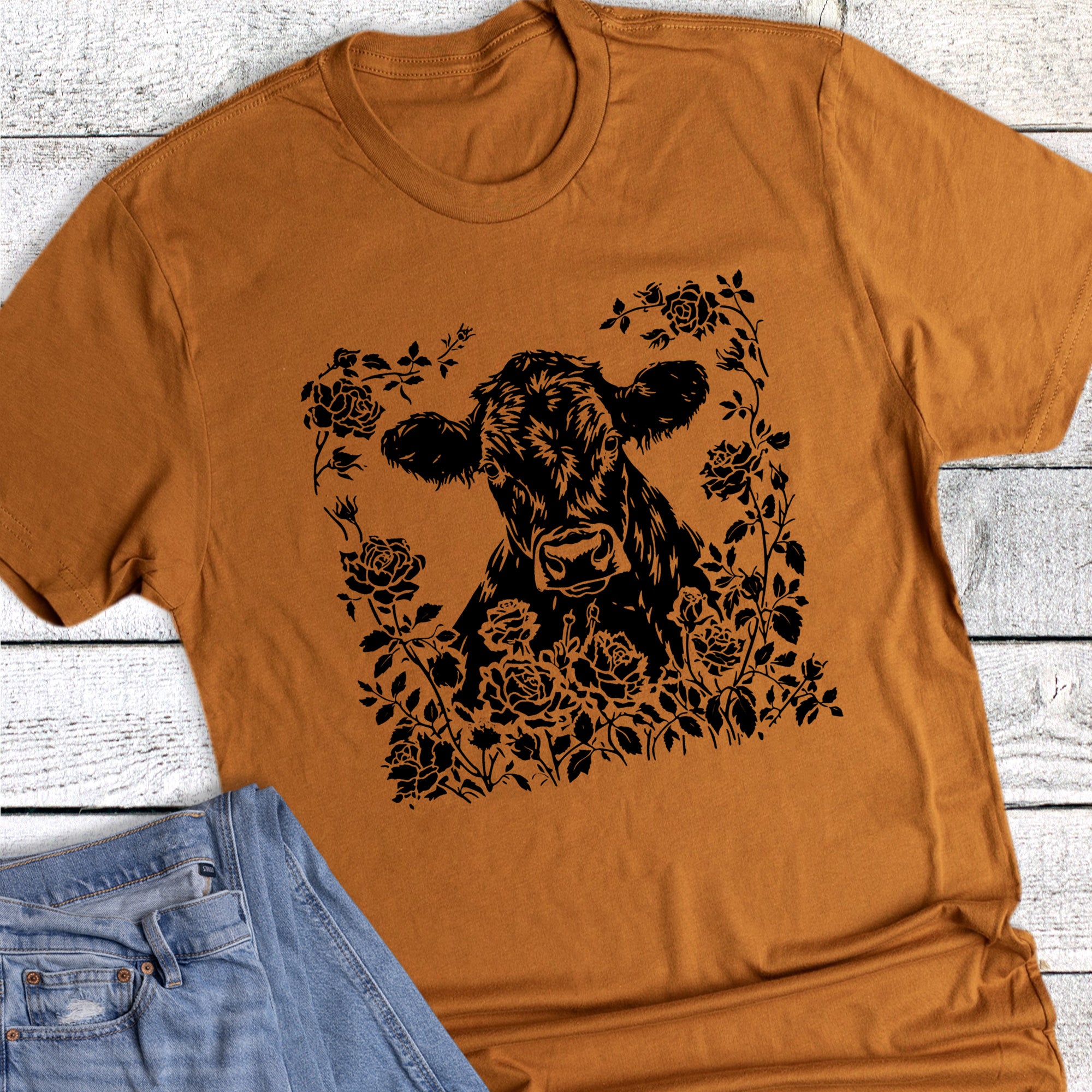 Western Floral and Vines Cow